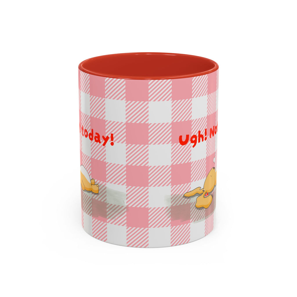 Coffee Mug — "Ugh! Not Today" Cute Lazy Bonnie Pink Check Plaid Accent Mug (11/15oz)
