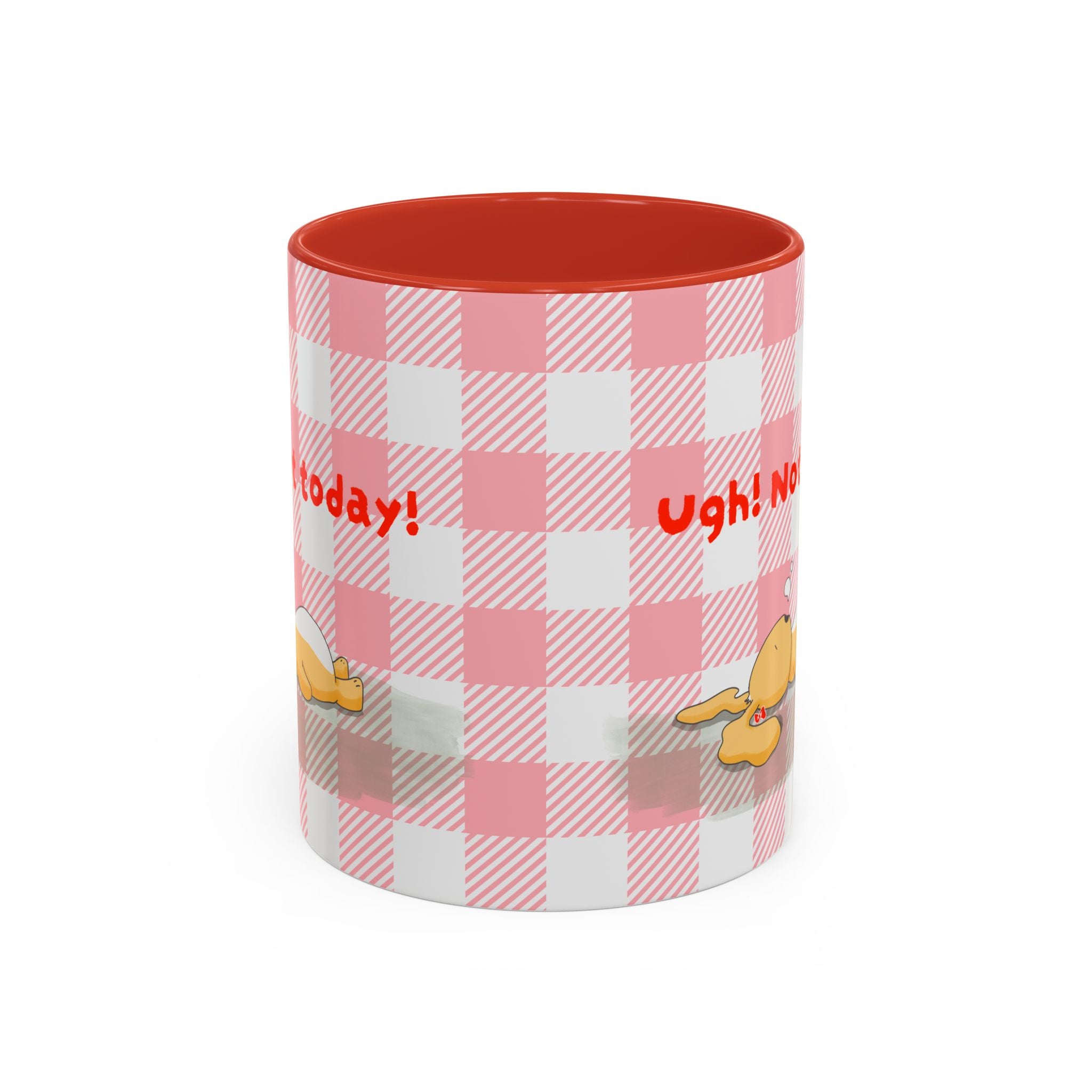 Coffee Mug — "Ugh! Not Today" Cute Lazy Bonnie Pink Check Plaid Accent Mug (11/15oz)