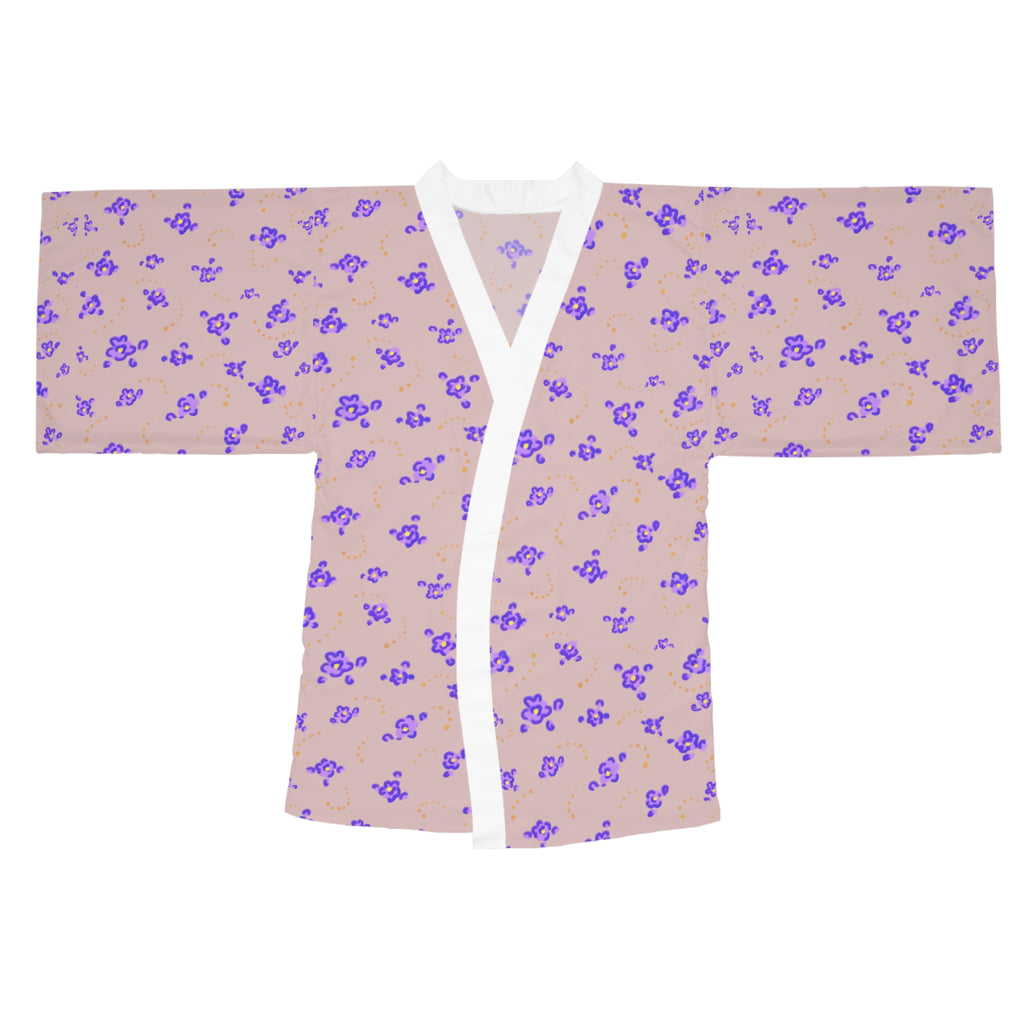 Purple Floral Kimono Robe — Pastel Purple Blossom Long Sleeve Wrap