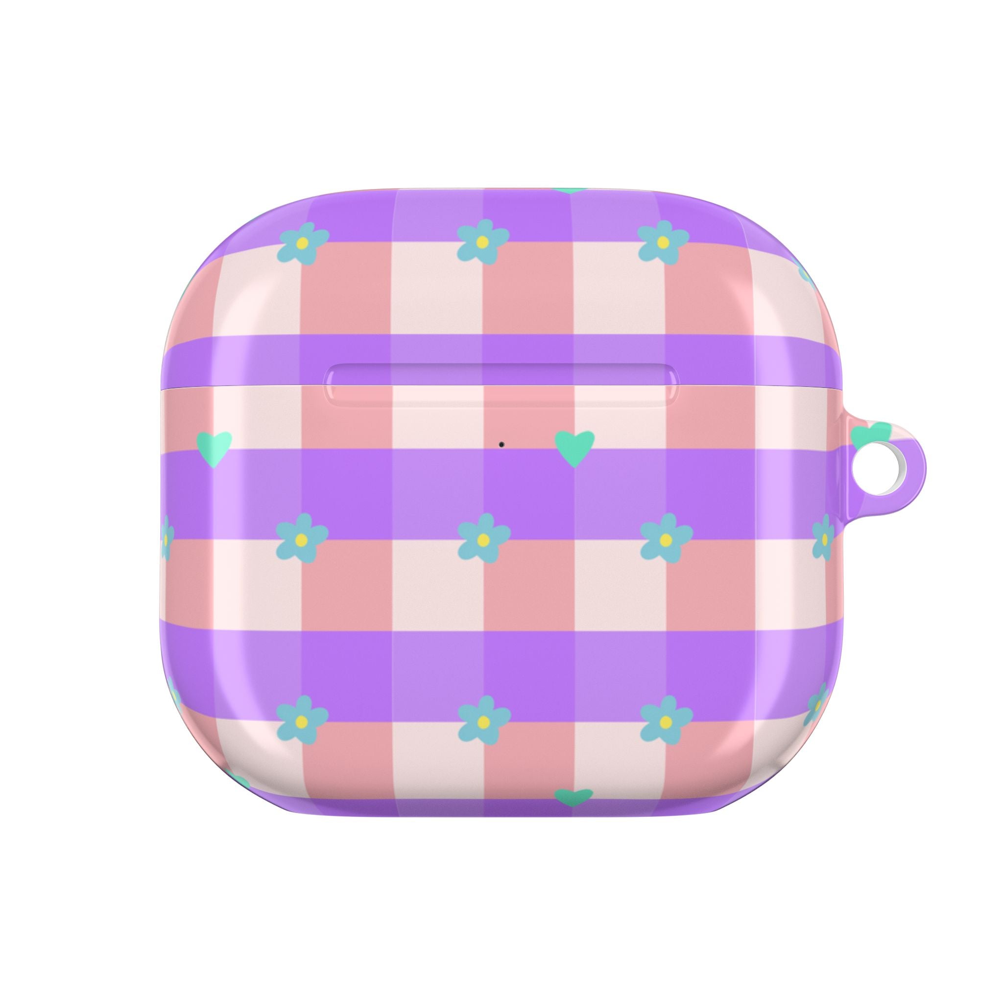 Pastel Gingham Floral AirPod Case — Purple & Pink Plaid with Tiny Flowers