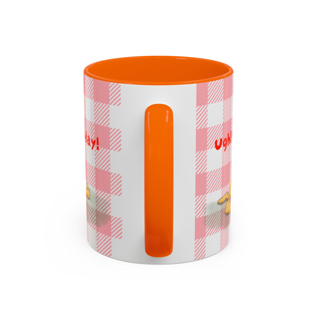 Coffee Mug — "Ugh! Not Today" Cute Lazy Bonnie Pink Check Plaid Accent Mug (11/15oz)