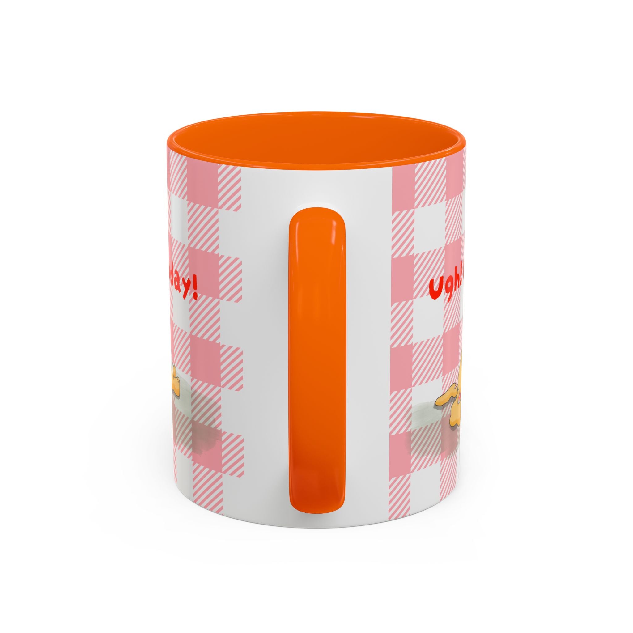 Coffee Mug — "Ugh! Not Today" Cute Lazy Bonnie Pink Check Plaid Accent Mug (11/15oz)