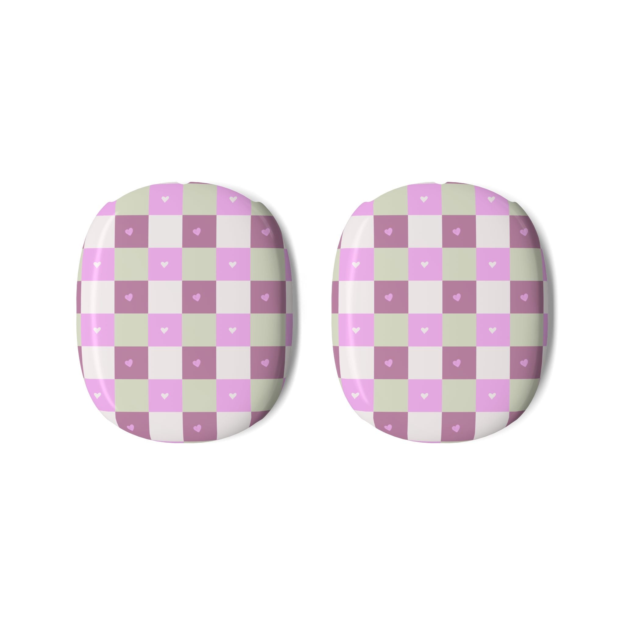 AirPods Max Case — Pastel Pink Checkered Shell with Tiny Hearts