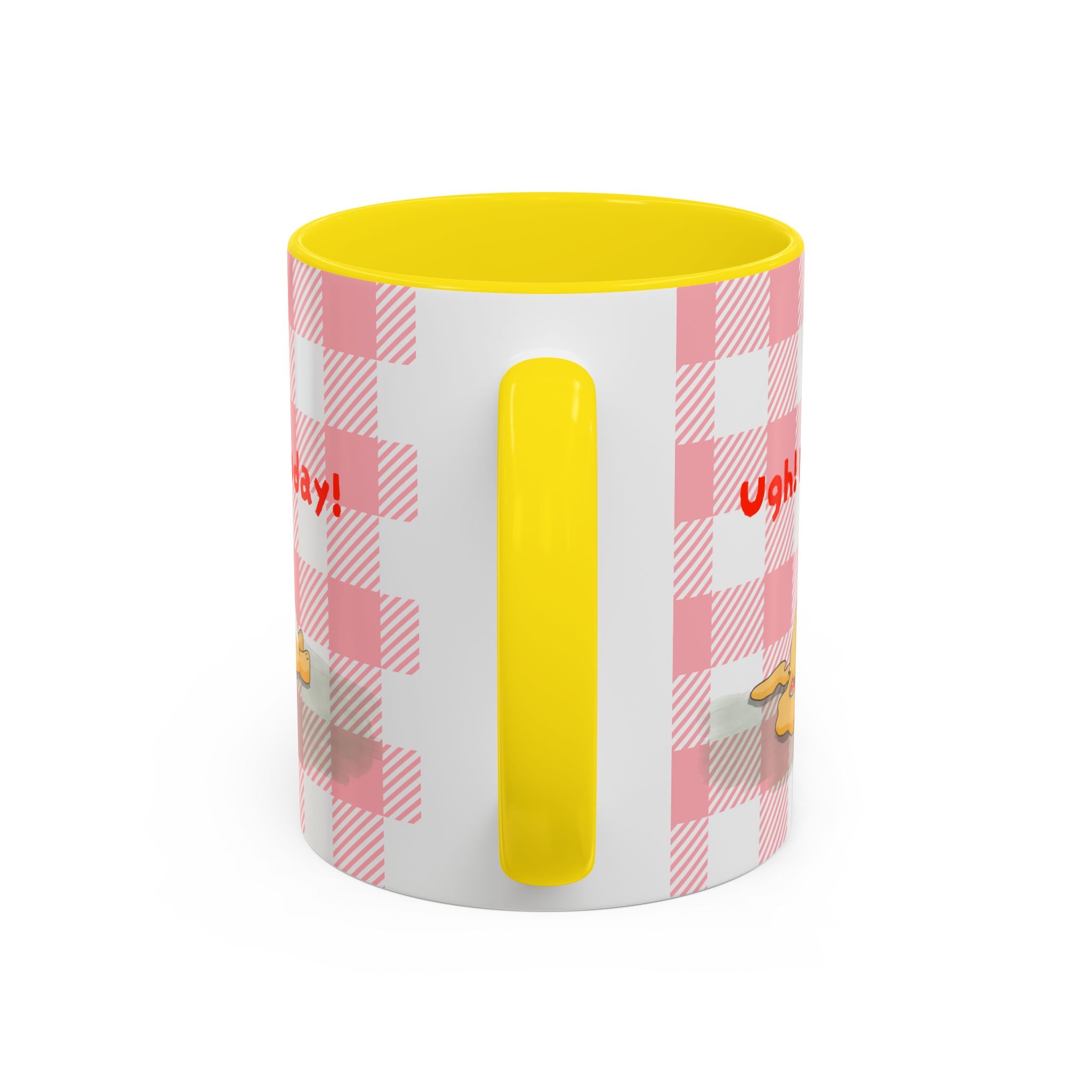 Coffee Mug — "Ugh! Not Today" Cute Lazy Bonnie Pink Check Plaid Accent Mug (11/15oz)