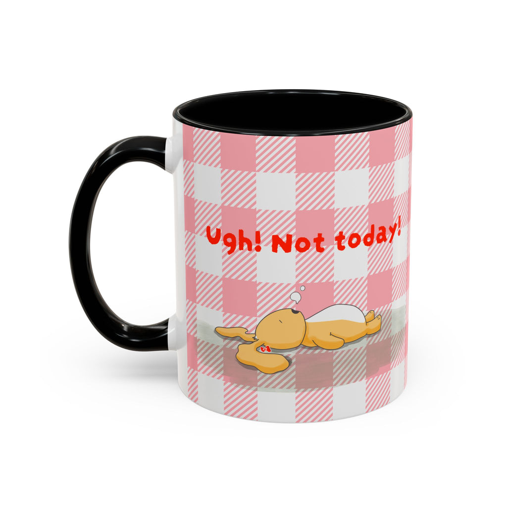 Coffee Mug — "Ugh! Not Today" Cute Lazy Bonnie Pink Check Plaid Accent Mug (11/15oz)