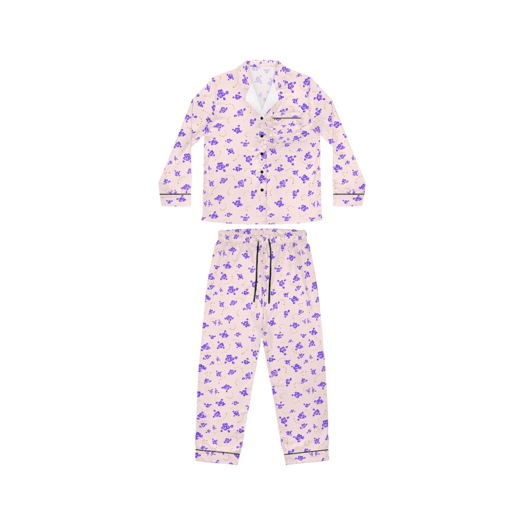 Lavender Butterfly Pattern Pajama | Satin Sleepwear Set