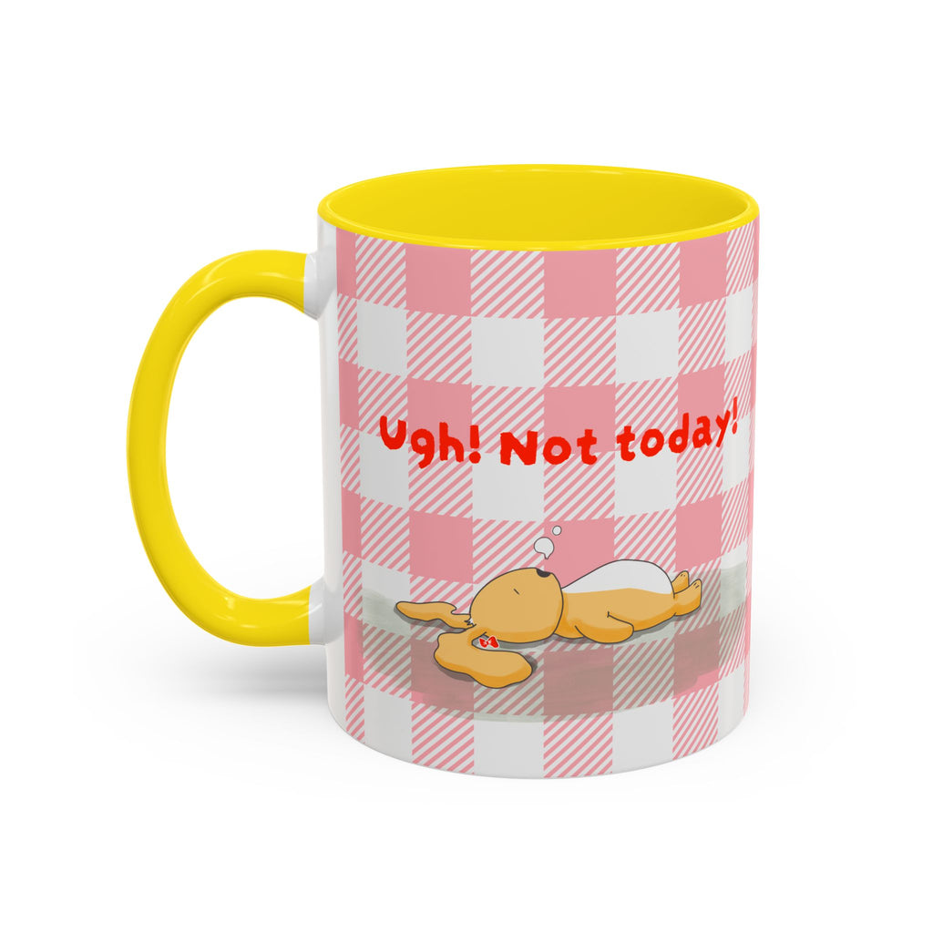 Coffee Mug — "Ugh! Not Today" Cute Lazy Bonnie Pink Check Plaid Accent Mug (11/15oz)