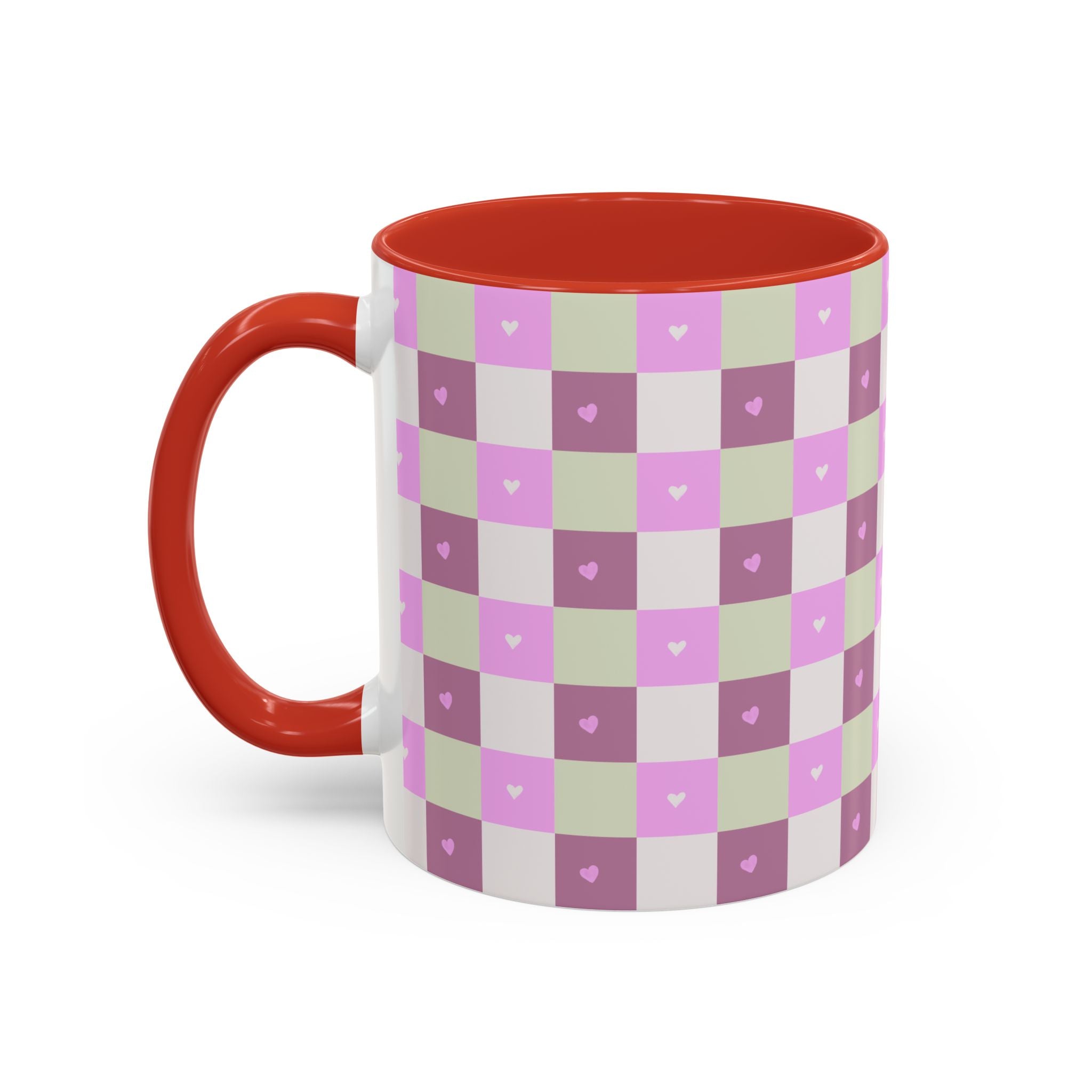 Purple Heart Gingham Coffee Mug — Pink & Lavender Ceramic