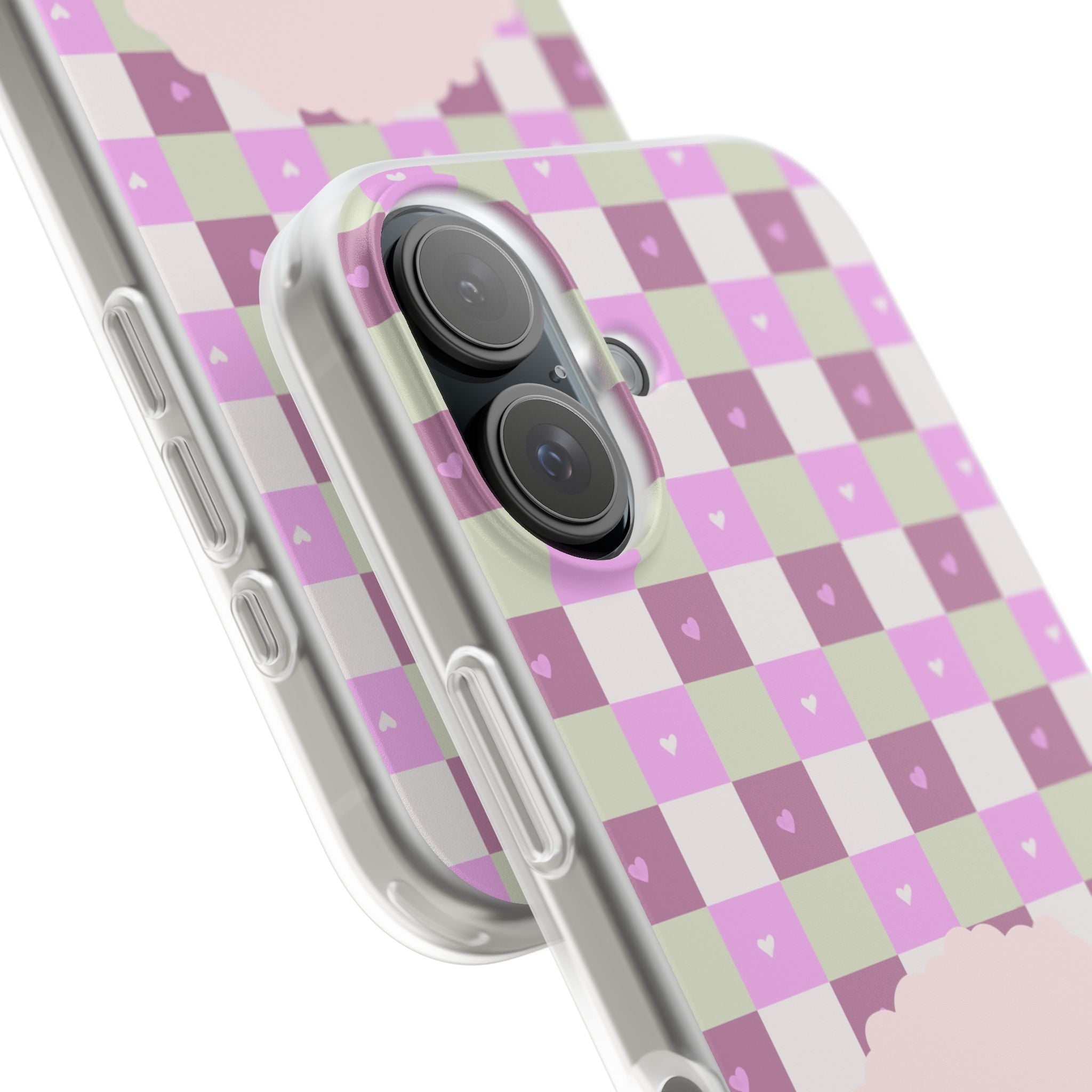 Cute Pastel Sammy the Sheep Phone Case – Pink Checkered Flexi Case