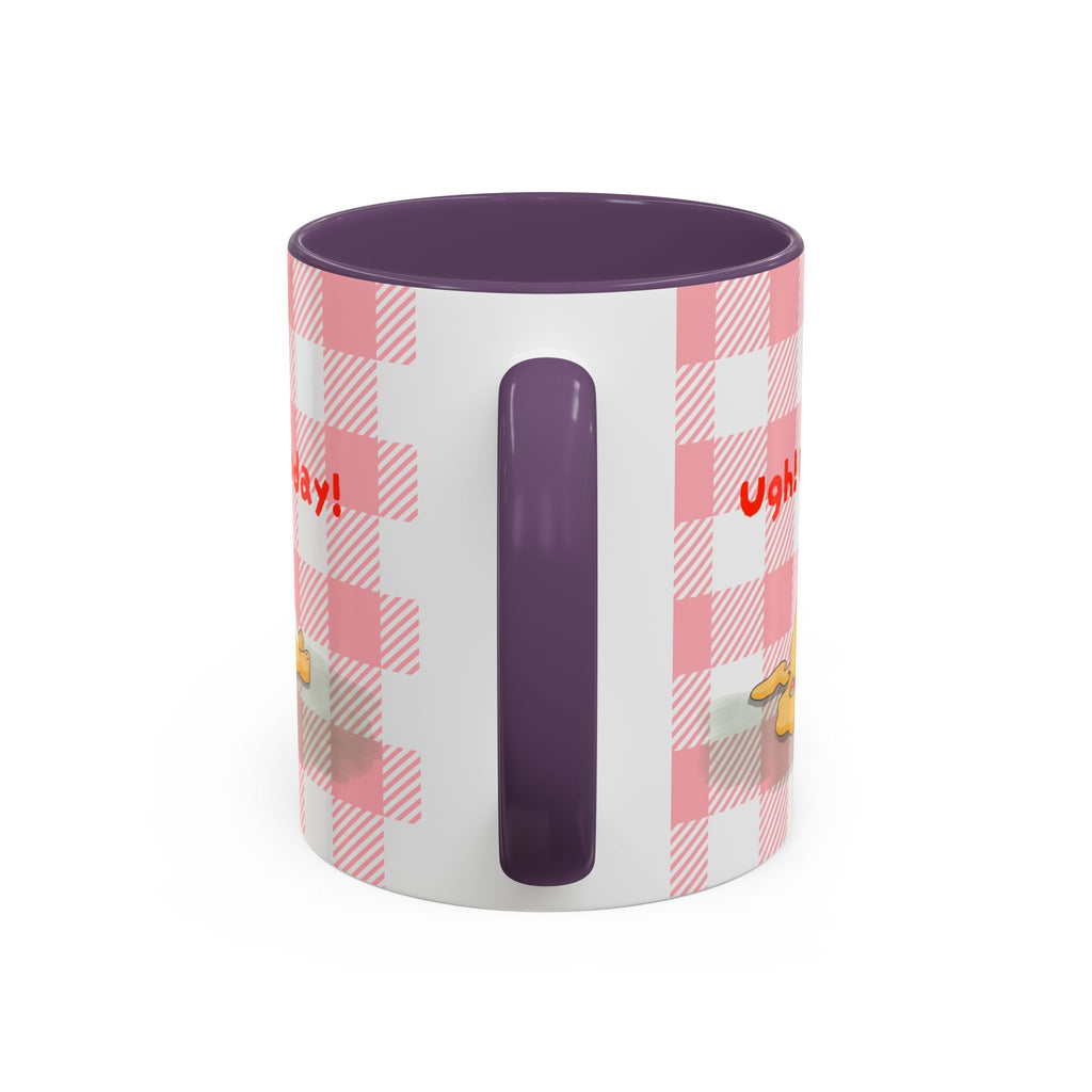 Coffee Mug — "Ugh! Not Today" Cute Lazy Bonnie Pink Check Plaid Accent Mug (11/15oz)