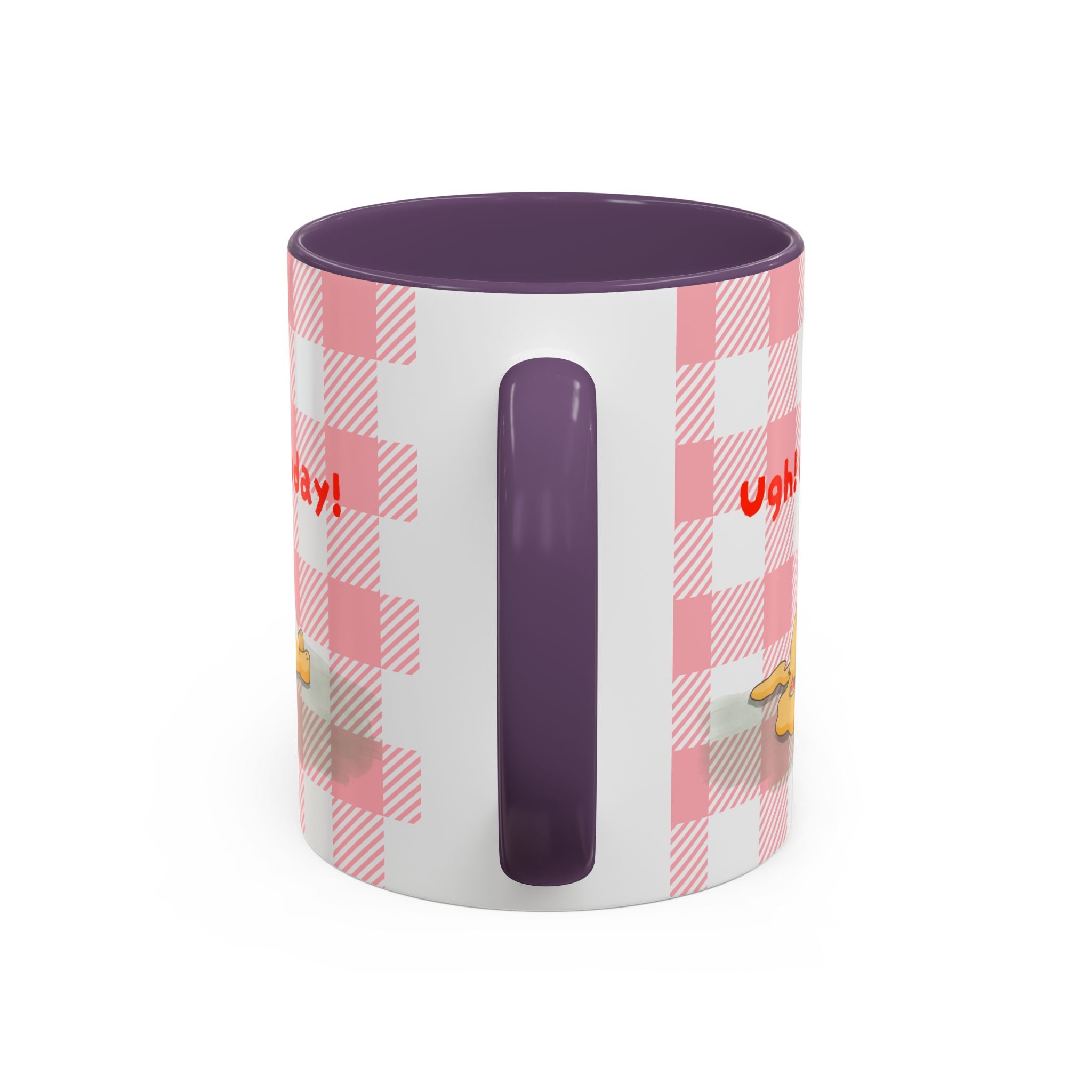 Coffee Mug — "Ugh! Not Today" Cute Lazy Bonnie Pink Check Plaid Accent Mug (11/15oz)