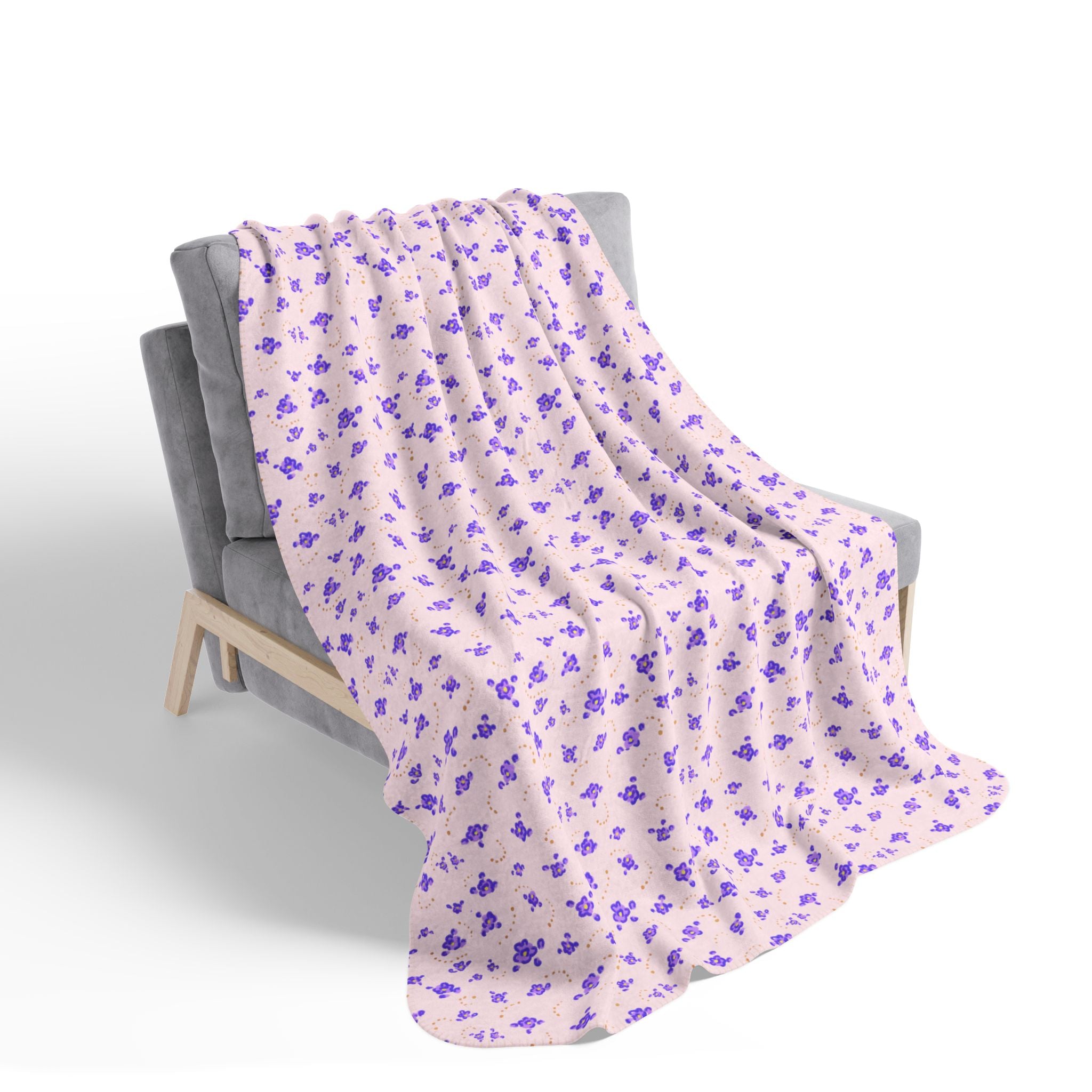 Purple Mini Floral Pattern Fleece Sherpa Blanket | Lavender Ditsy Print