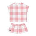Pink Gingham Plaid Women's Pajama Set – Cute Floral Patch Short Sleep Set