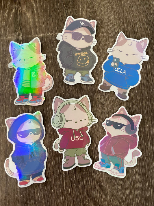 Ishi the Cat Streetwear Sticker Pack: Holographic California Vibes Decal