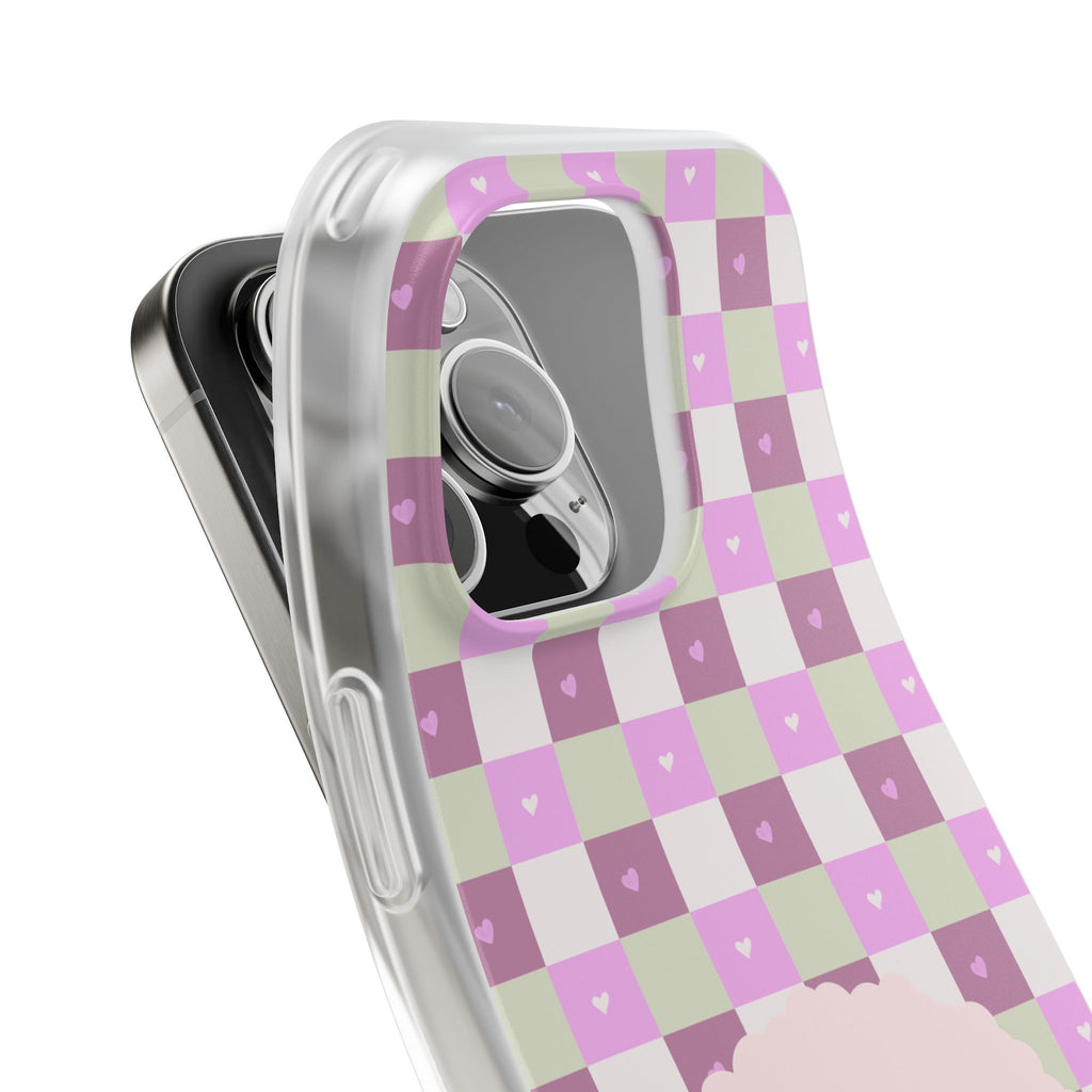 Cute Pastel Sammy the Sheep Phone Case – Pink Checkered Flexi Case