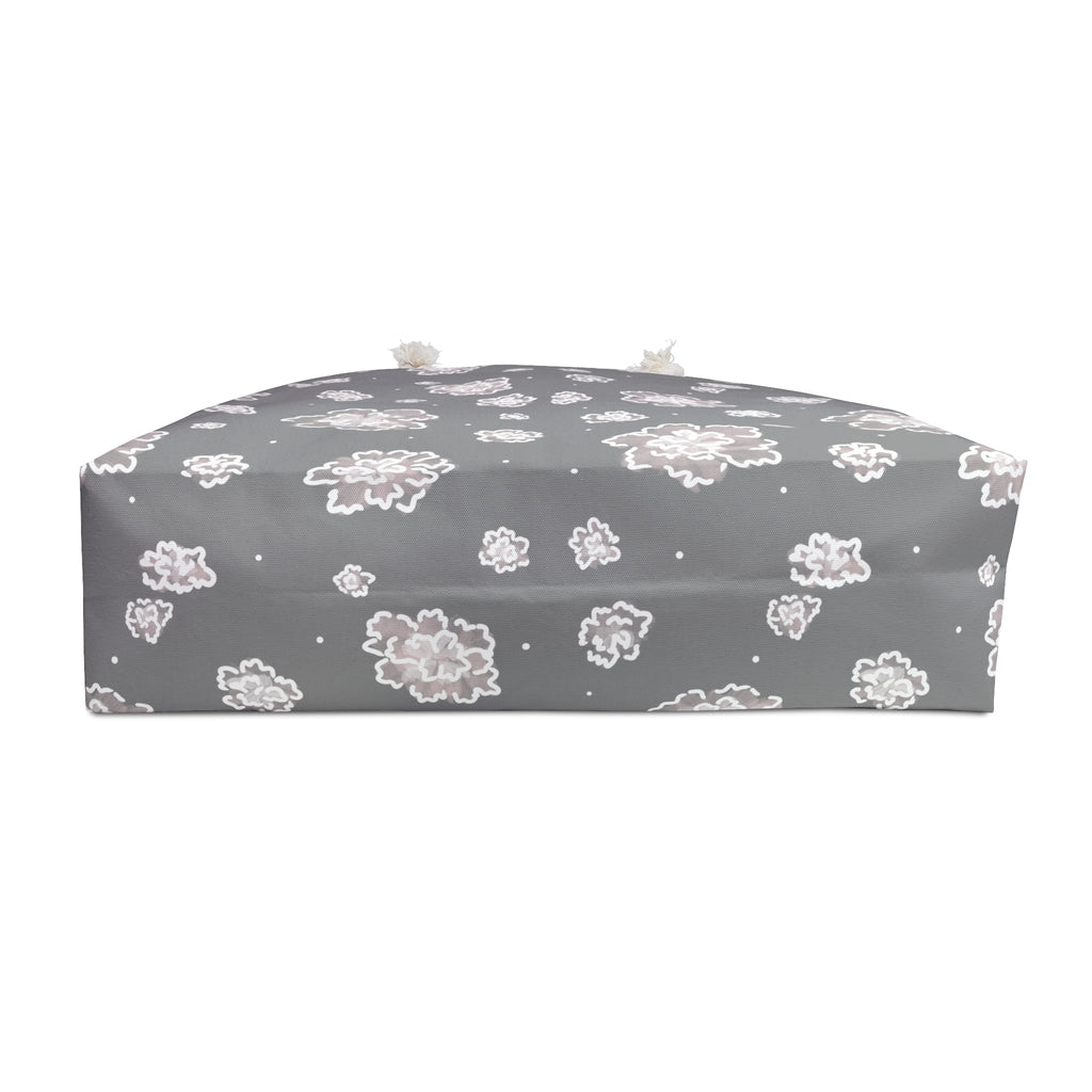 Grey Floral Weekender Bag – Spacious Travel Tote with Rope Handles