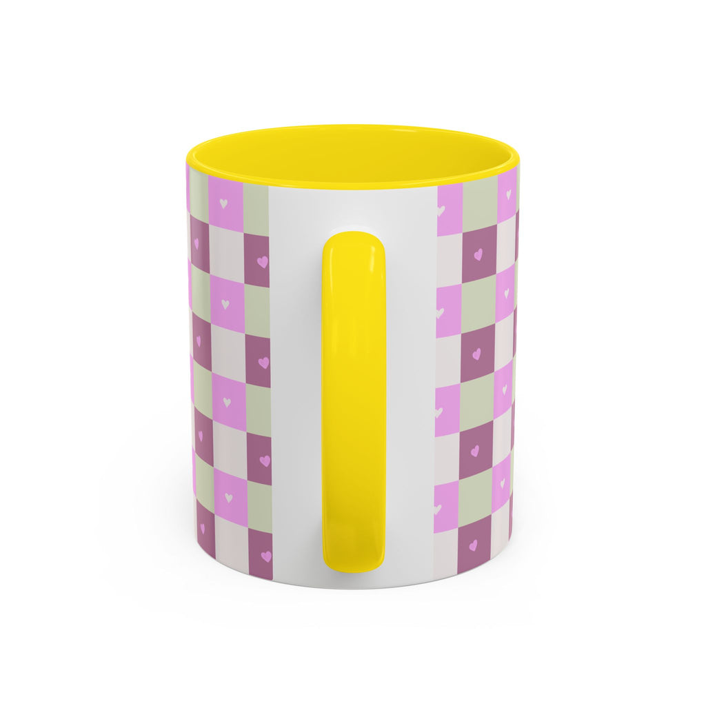 Purple Heart Gingham Coffee Mug — Pink & Lavender Ceramic