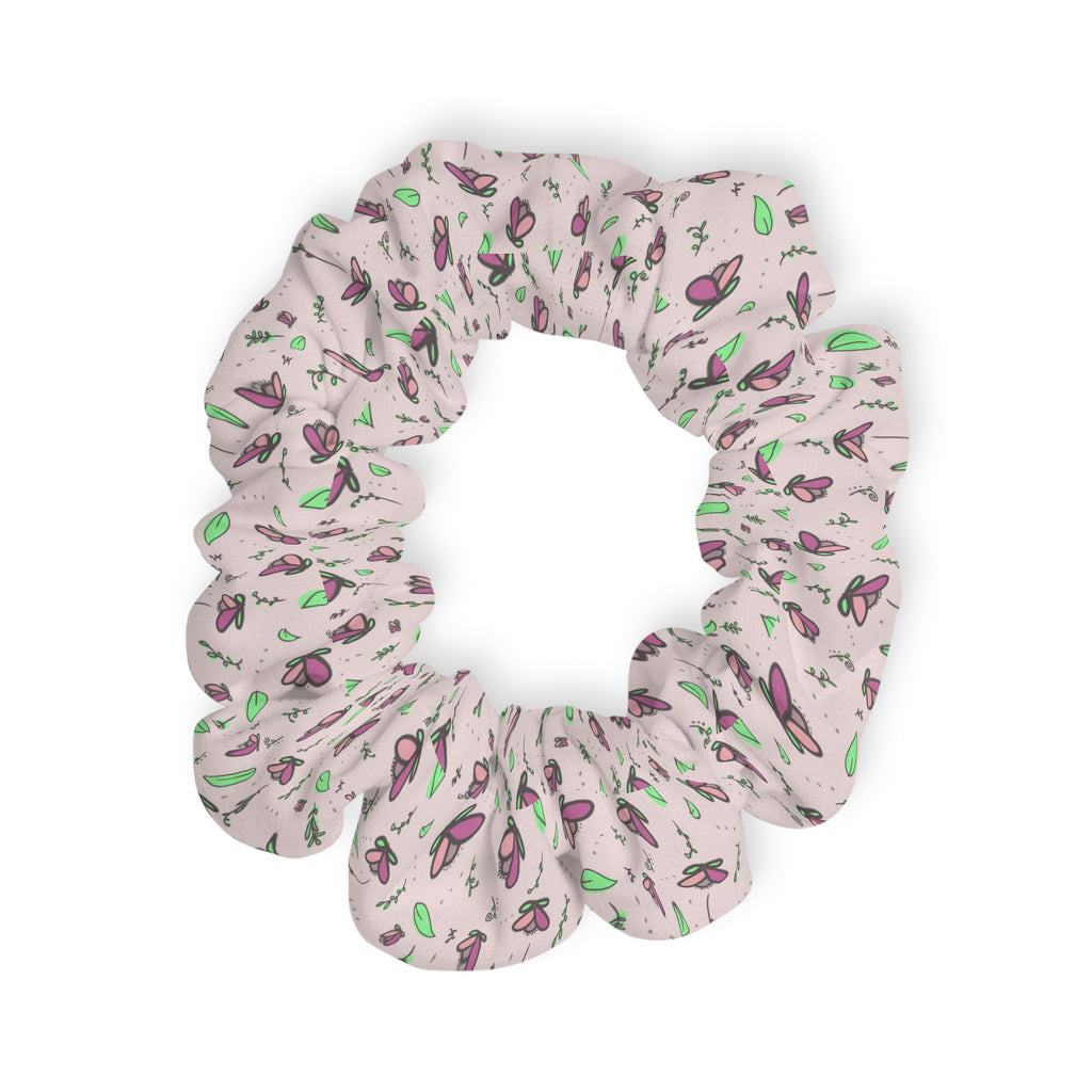 Tulip Petal Scrunchie — Pastel Pink Tulips & Leaf Hair Tie