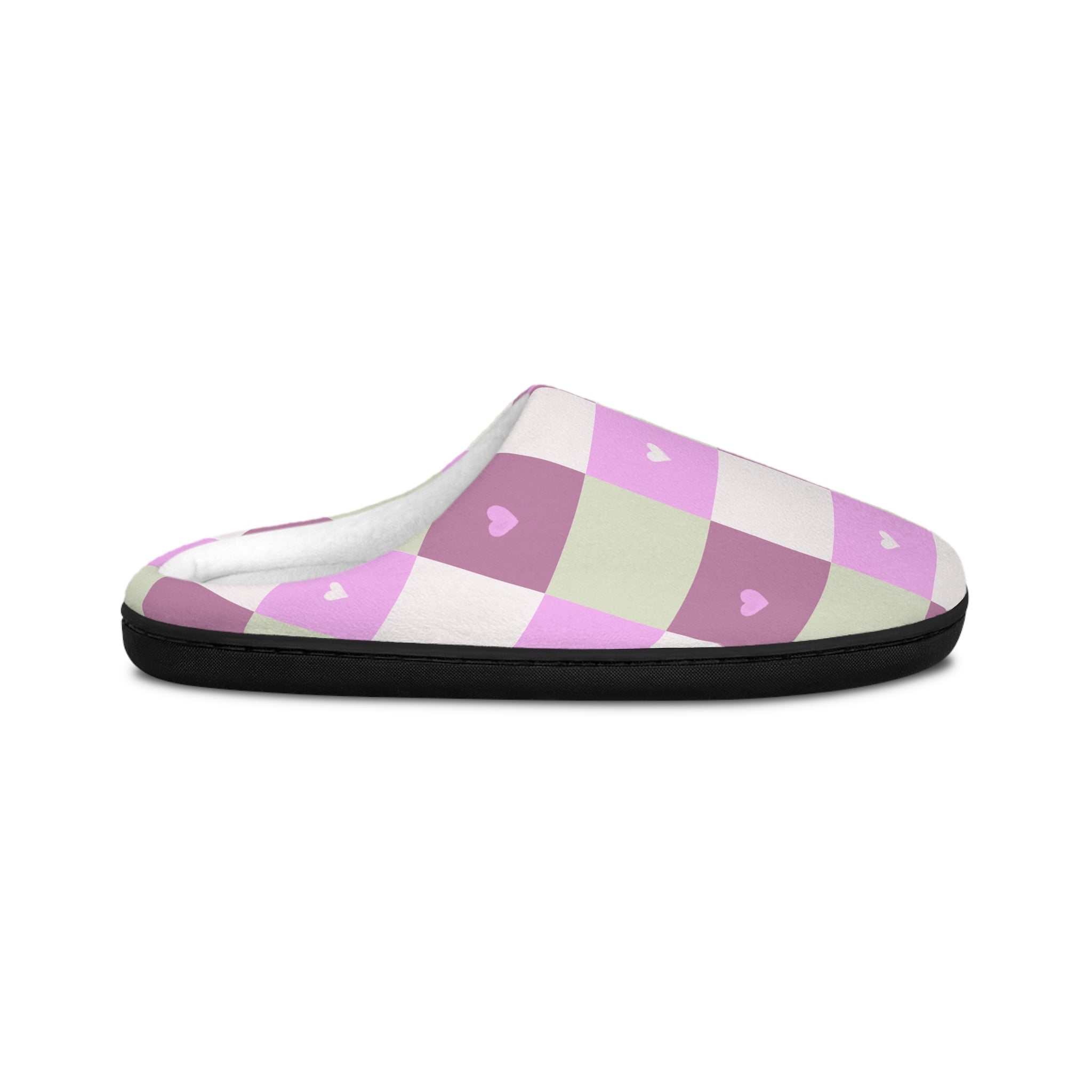 Women's Checker Heart Slippers — Pink Pastel Indoor Cozy Slides