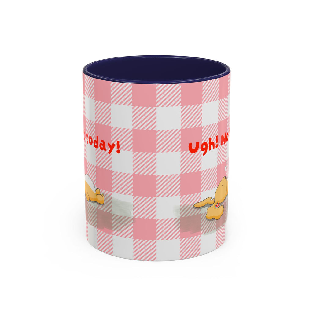 Coffee Mug — "Ugh! Not Today" Cute Lazy Bonnie Pink Check Plaid Accent Mug (11/15oz)