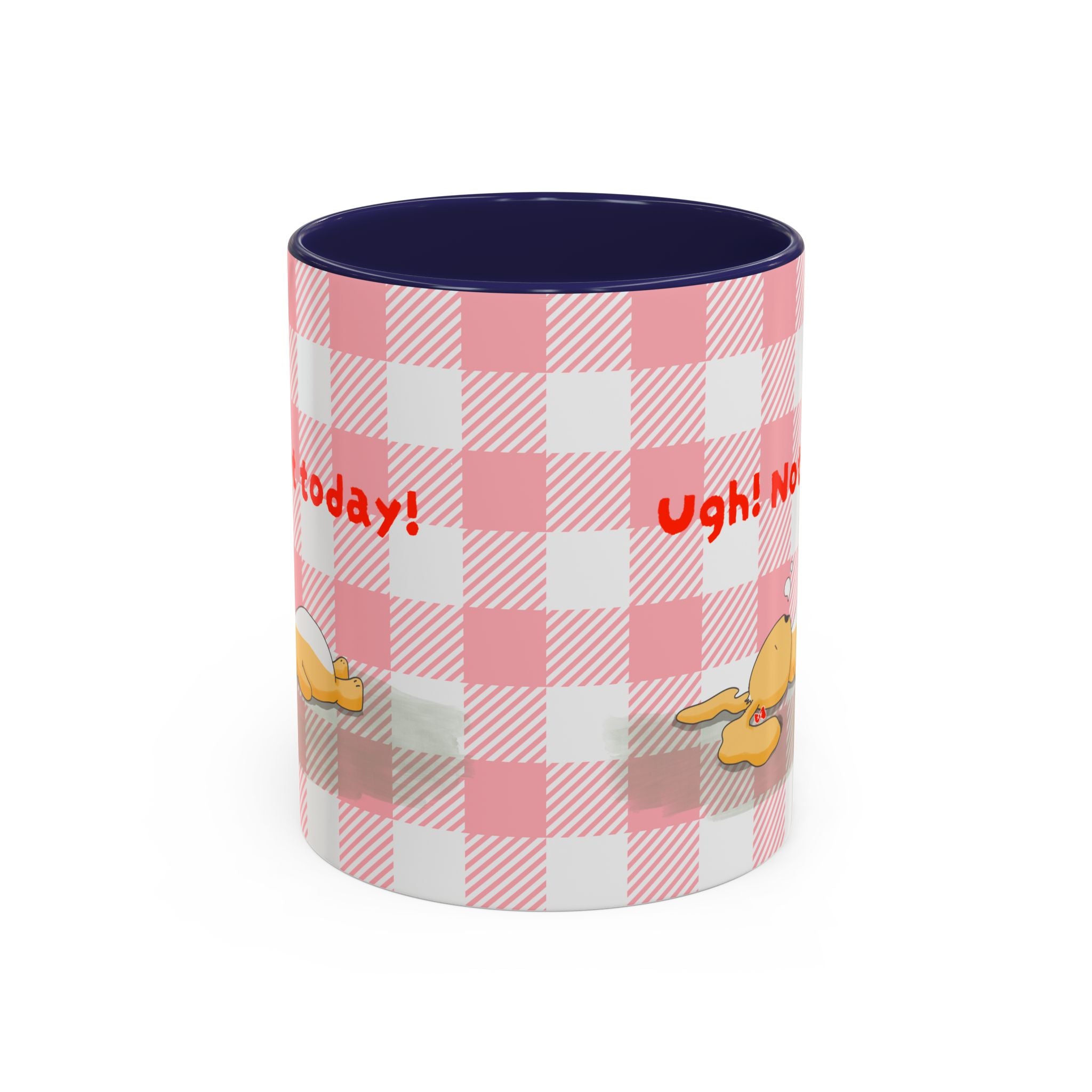 Coffee Mug — "Ugh! Not Today" Cute Lazy Bonnie Pink Check Plaid Accent Mug (11/15oz)