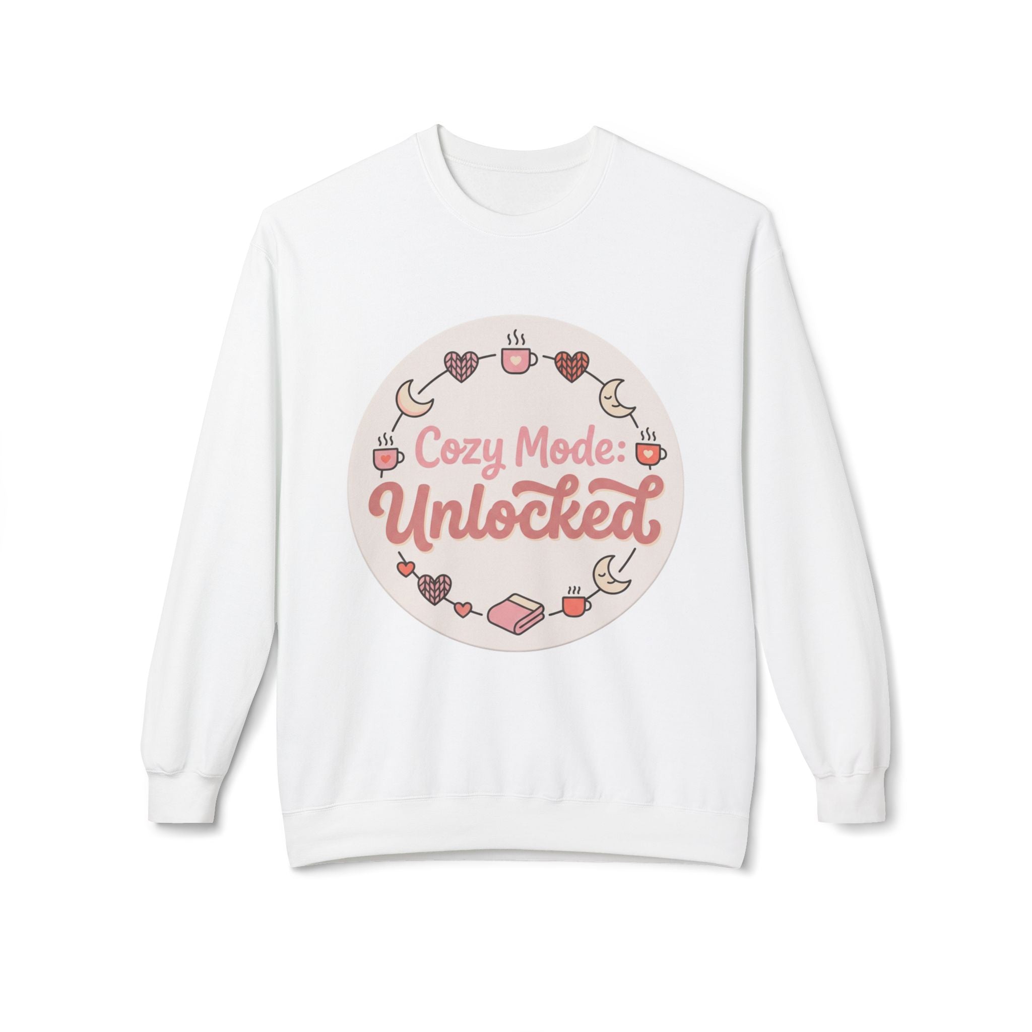 Crewneck Sweatshirt — "Cozy Mode: Unlocked" Cute Pastel Lounge Pullover