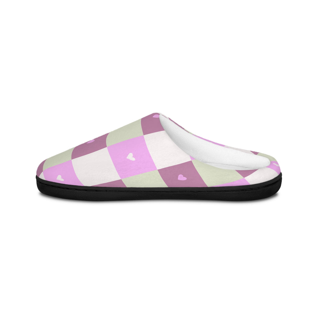 Women's Checker Heart Slippers — Pink Pastel Indoor Cozy Slides