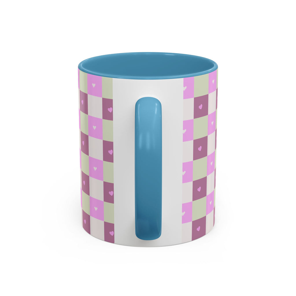 Purple Heart Gingham Coffee Mug — Pink & Lavender Ceramic