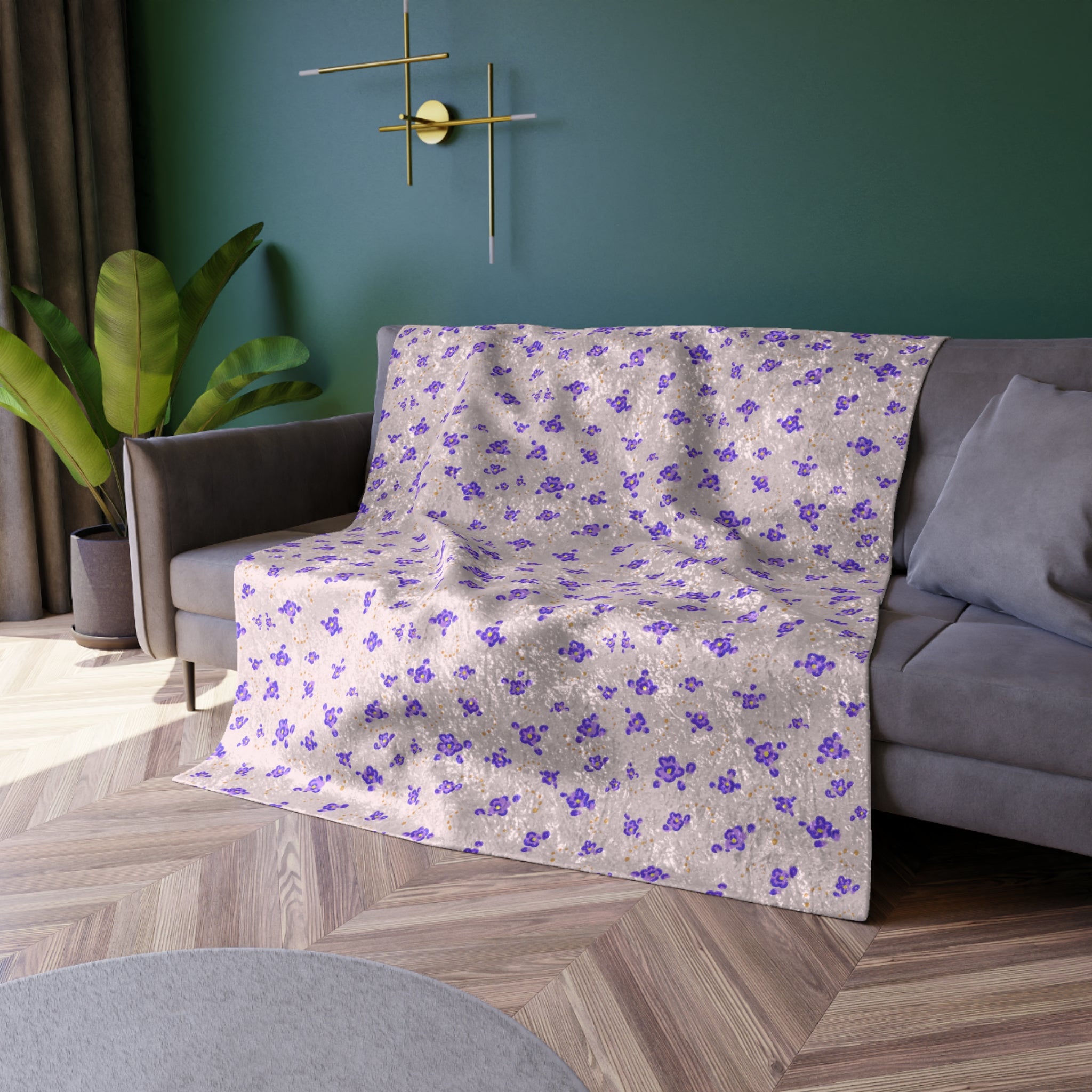 Cozy Crushed Velvet Blanket - Lavender Floral Plush Throw