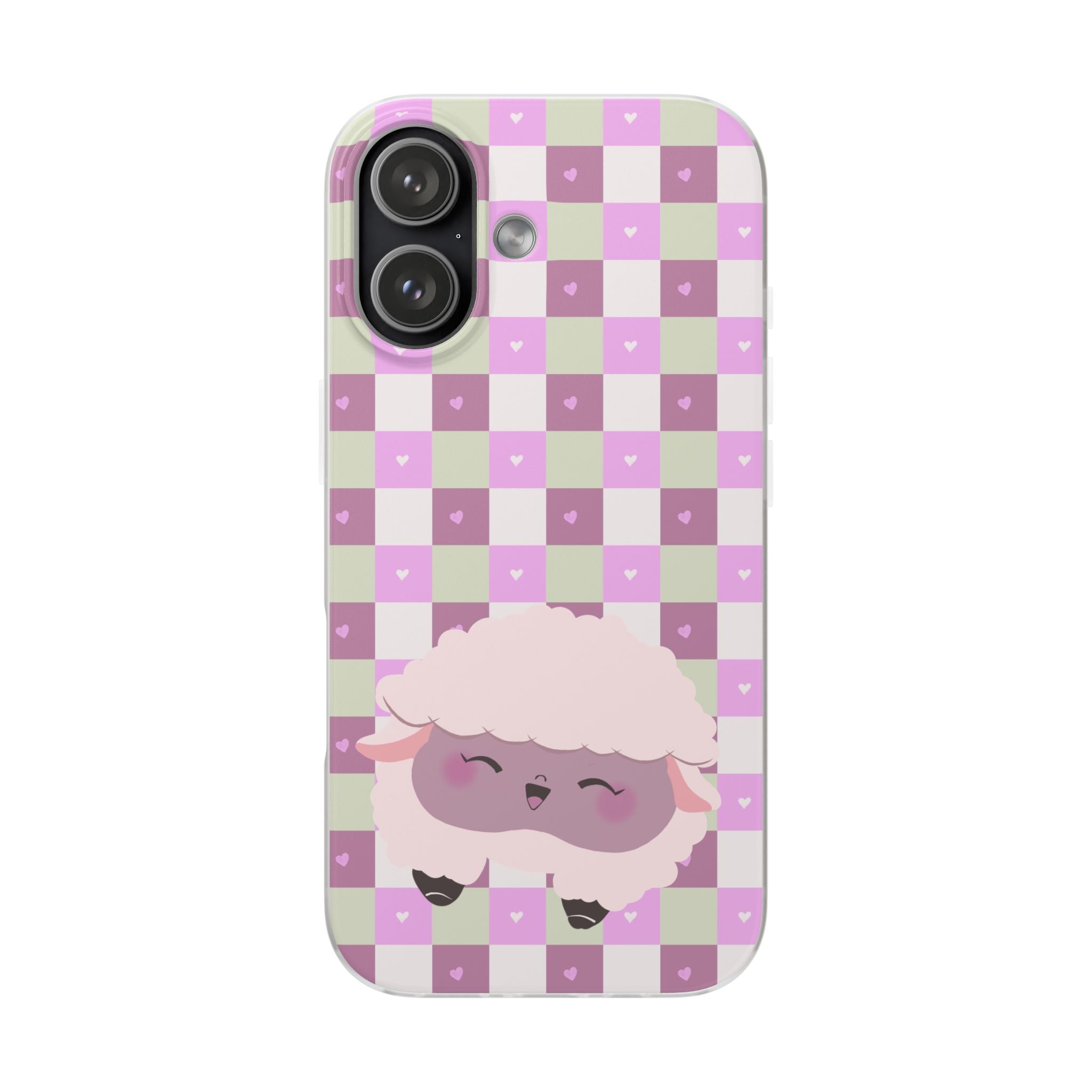 Cute Pastel Sammy the Sheep Phone Case – Pink Checkered Flexi Case
