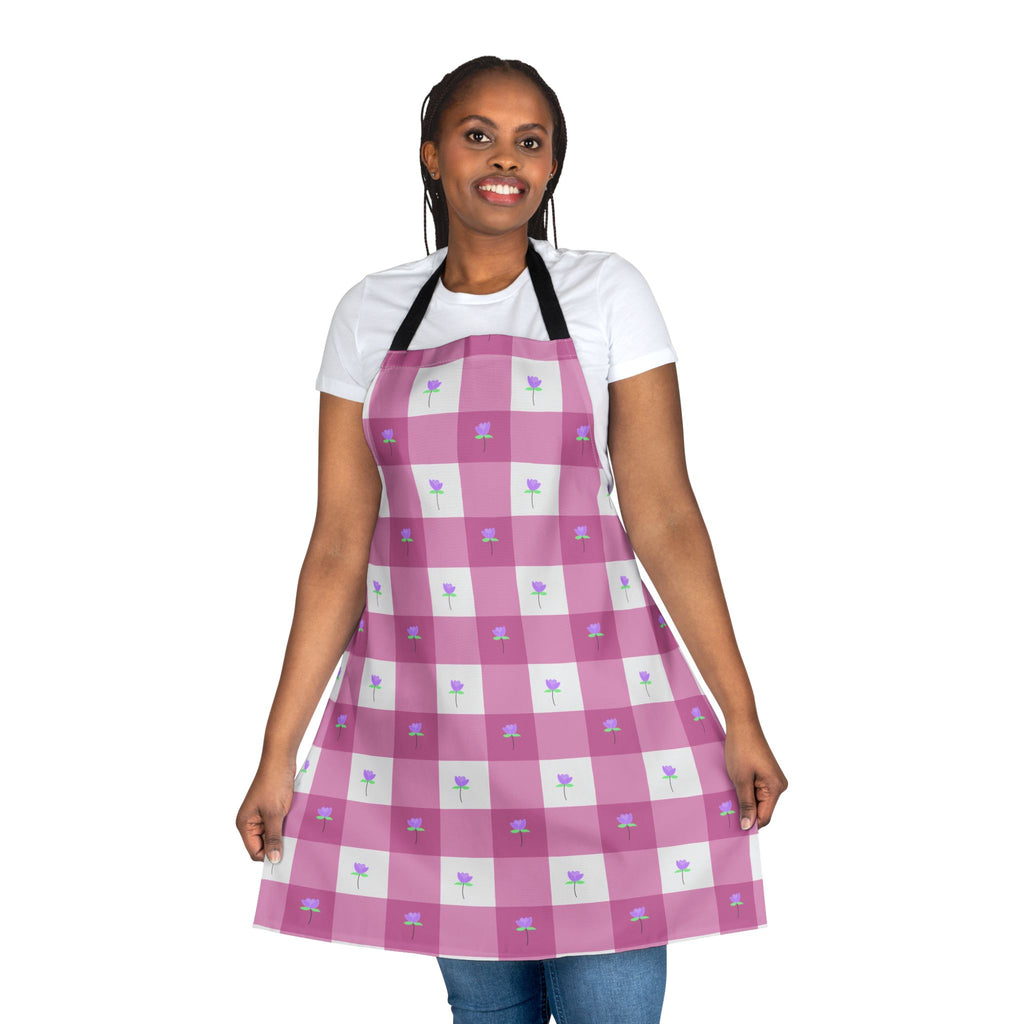 Pink Gingham Tulip Floral Apron