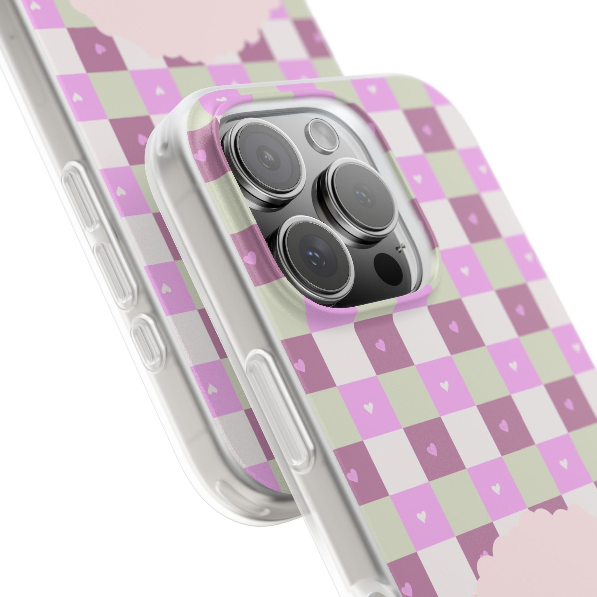 Cute Pastel Sammy the Sheep Phone Case – Pink Checkered Flexi Case