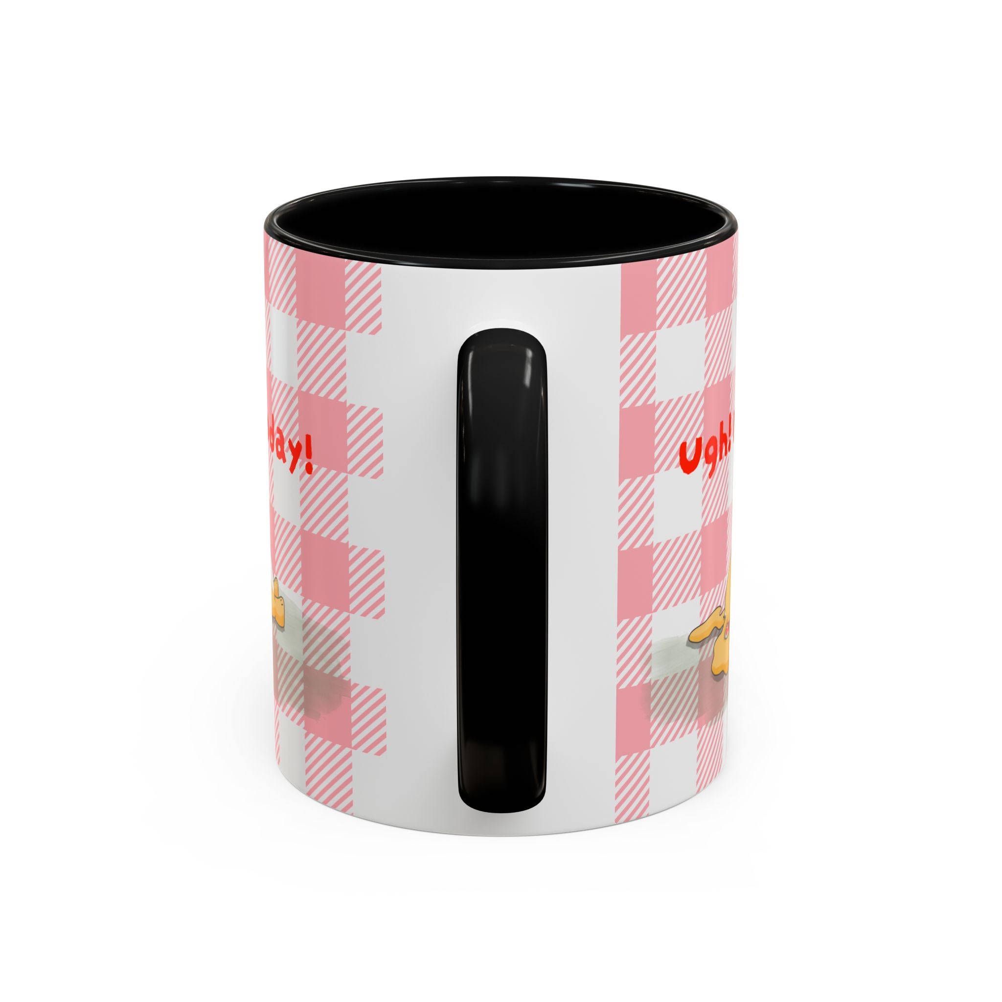 Coffee Mug — "Ugh! Not Today" Cute Lazy Bonnie Pink Check Plaid Accent Mug (11/15oz)