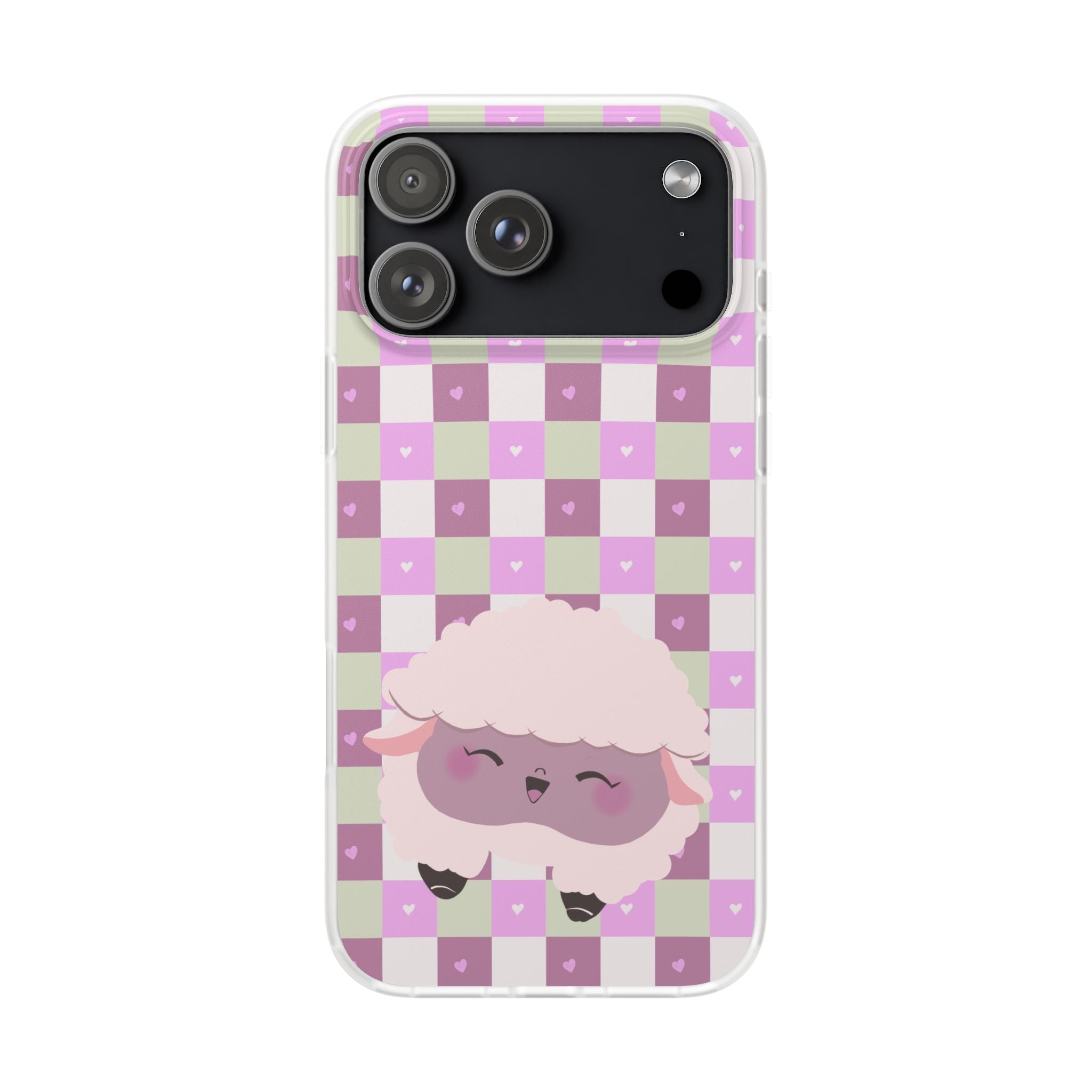 Cute Pastel Sammy the Sheep Phone Case – Pink Checkered Flexi Case