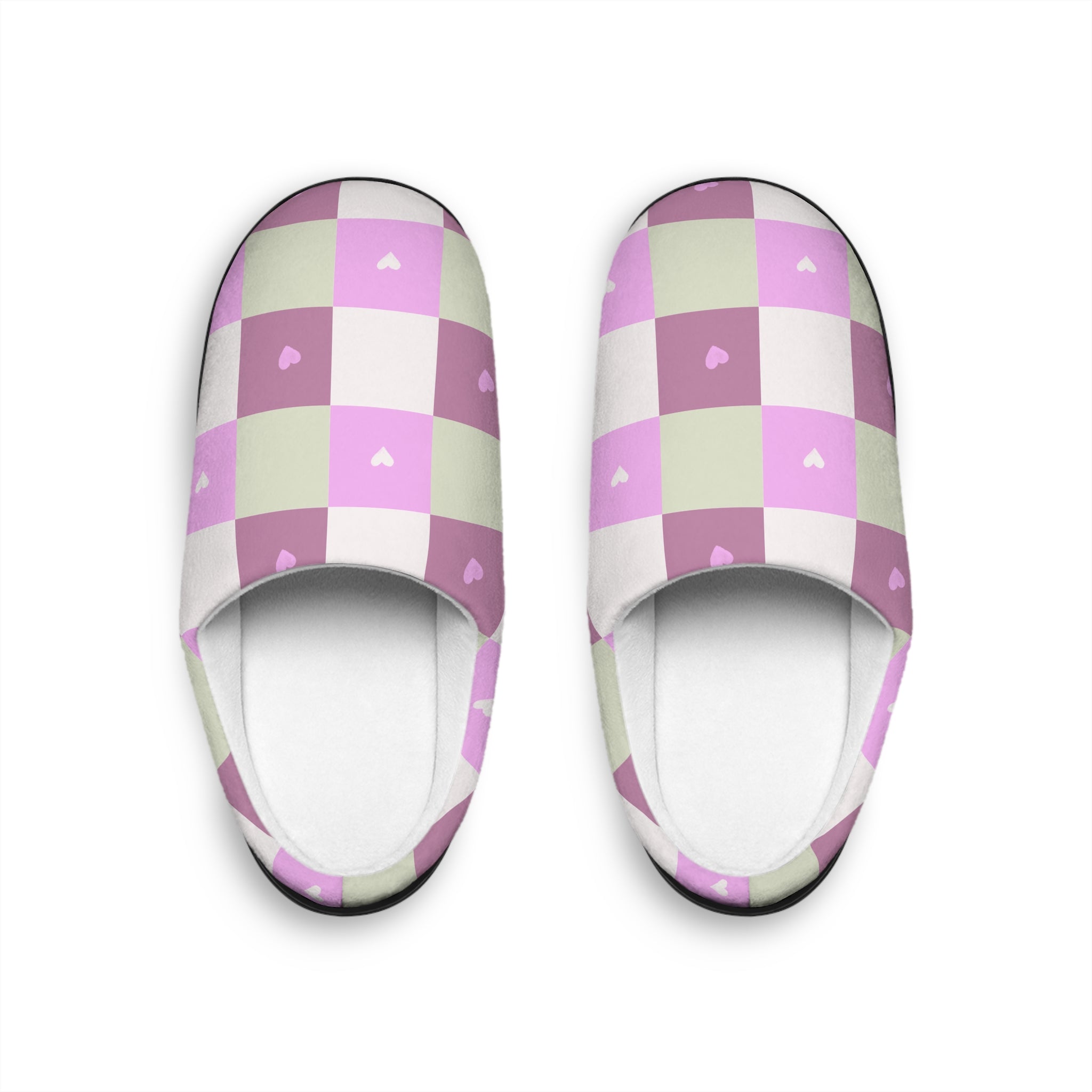 Women's Checker Heart Slippers — Pink Pastel Indoor Cozy Slides