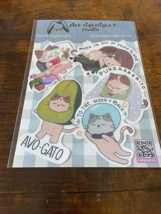 Cute Cat Vinyl Sticker - Glitter Matte Waterproof Decal