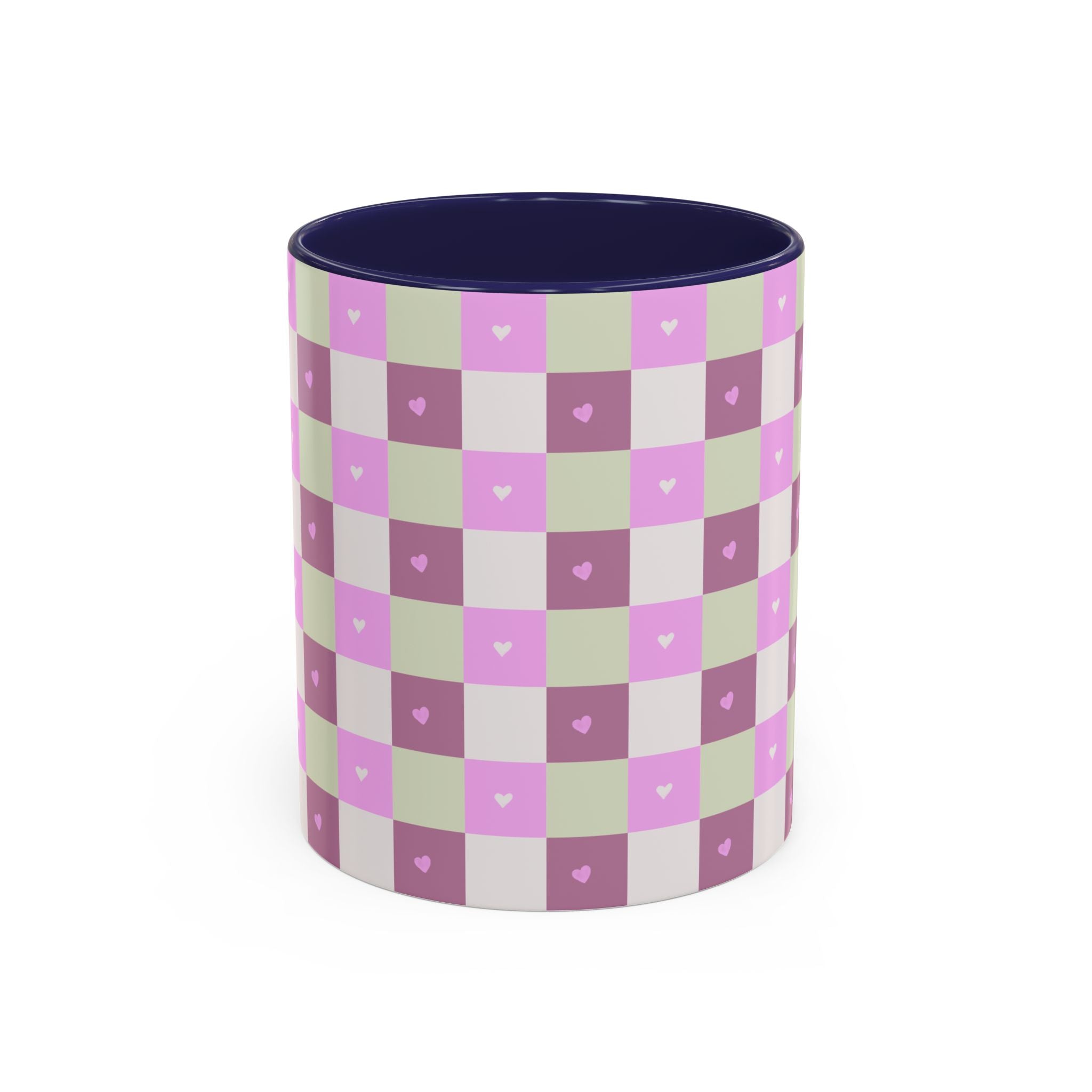 Purple Heart Gingham Coffee Mug — Pink & Lavender Ceramic
