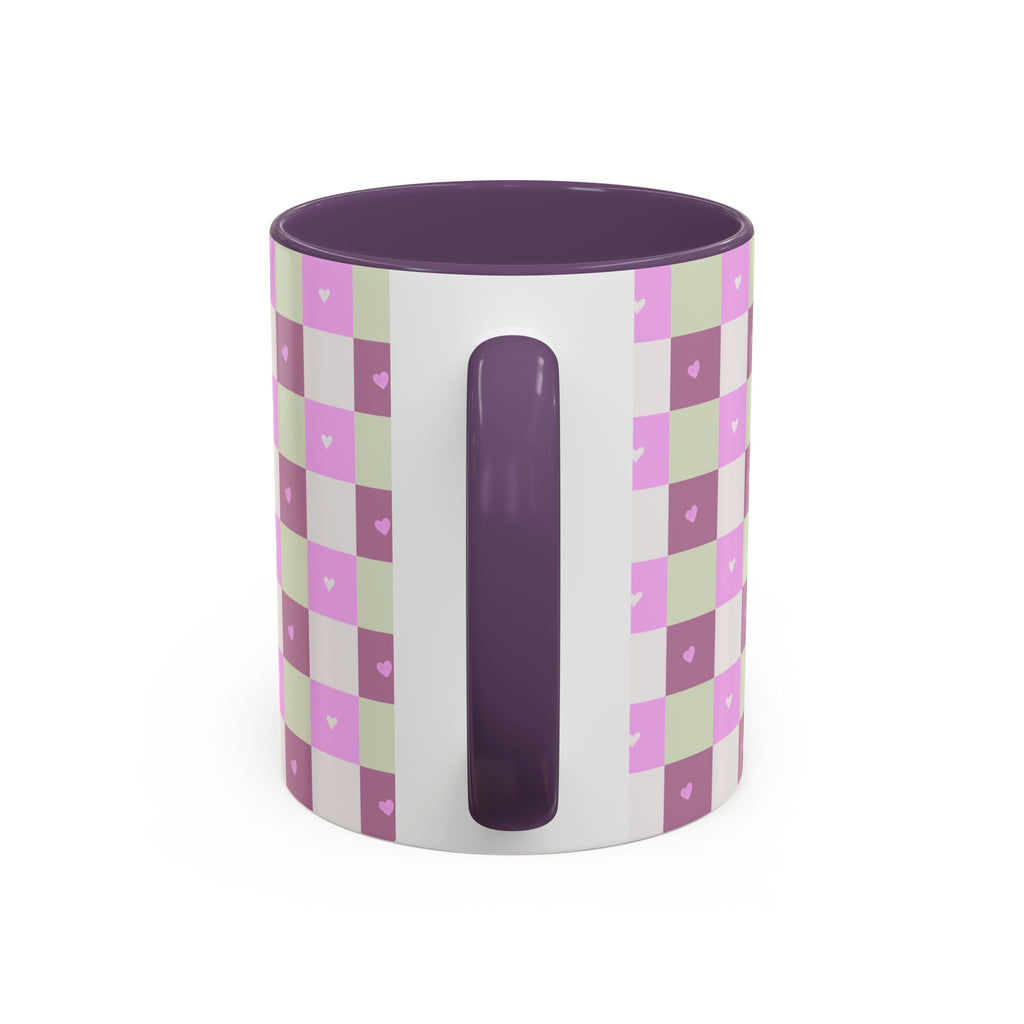 Purple Heart Gingham Coffee Mug — Pink & Lavender Ceramic