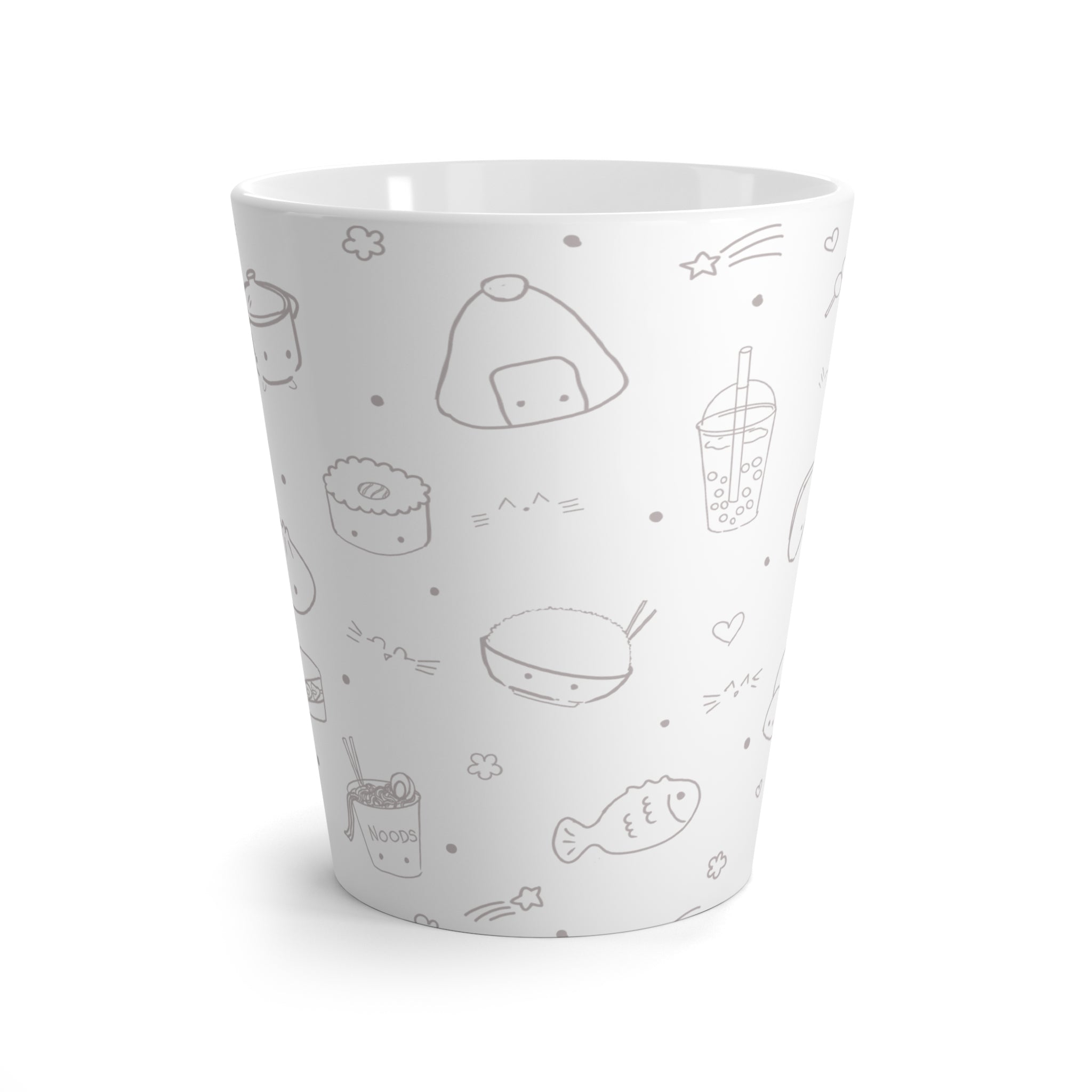 Kawaii Doodle Latte Mug — Cute Asian Snack Pattern Coffee Cup