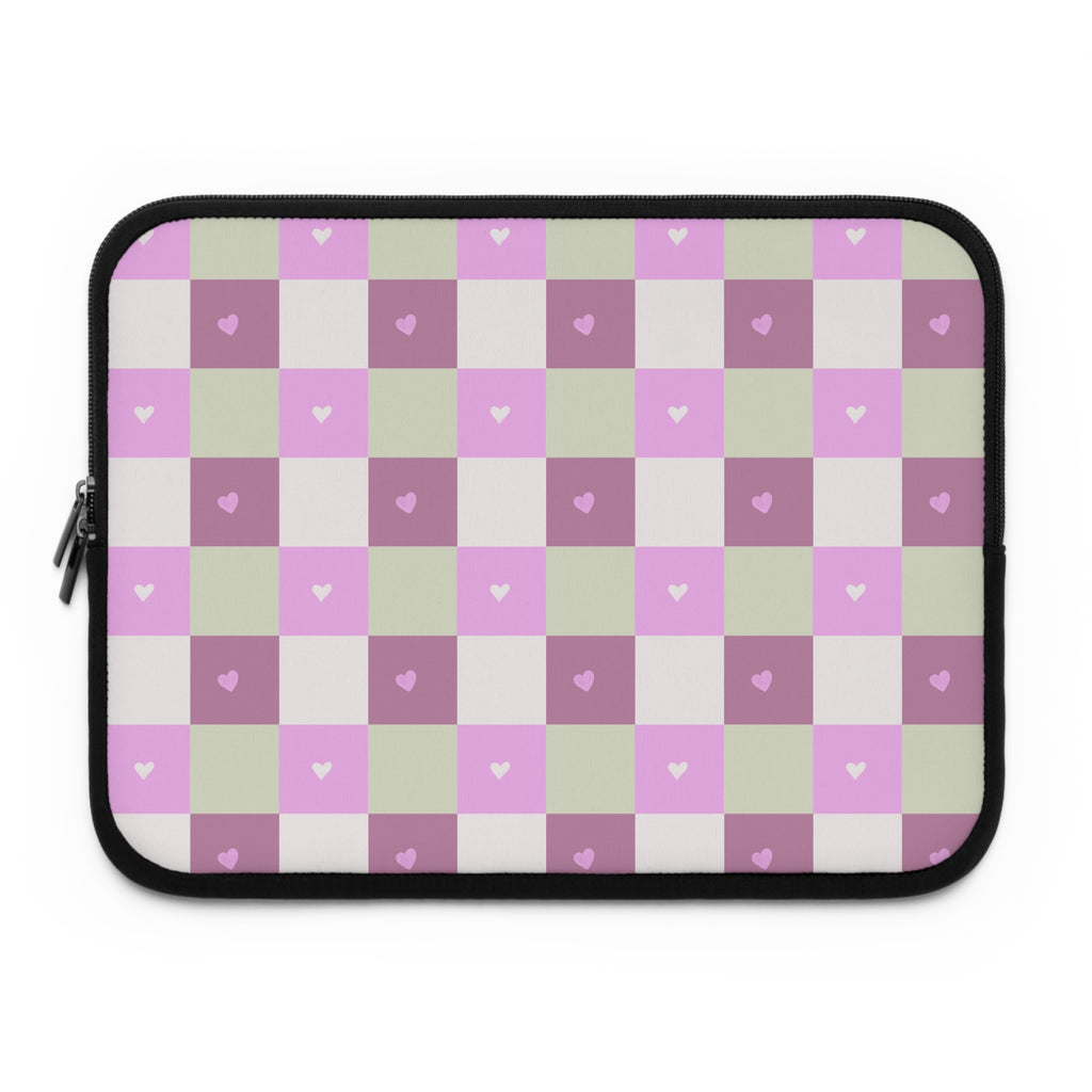 Pink Checkered Heart Laptop Sleeve — Cute Pastel Protective Sleeve for MacBook & Laptops