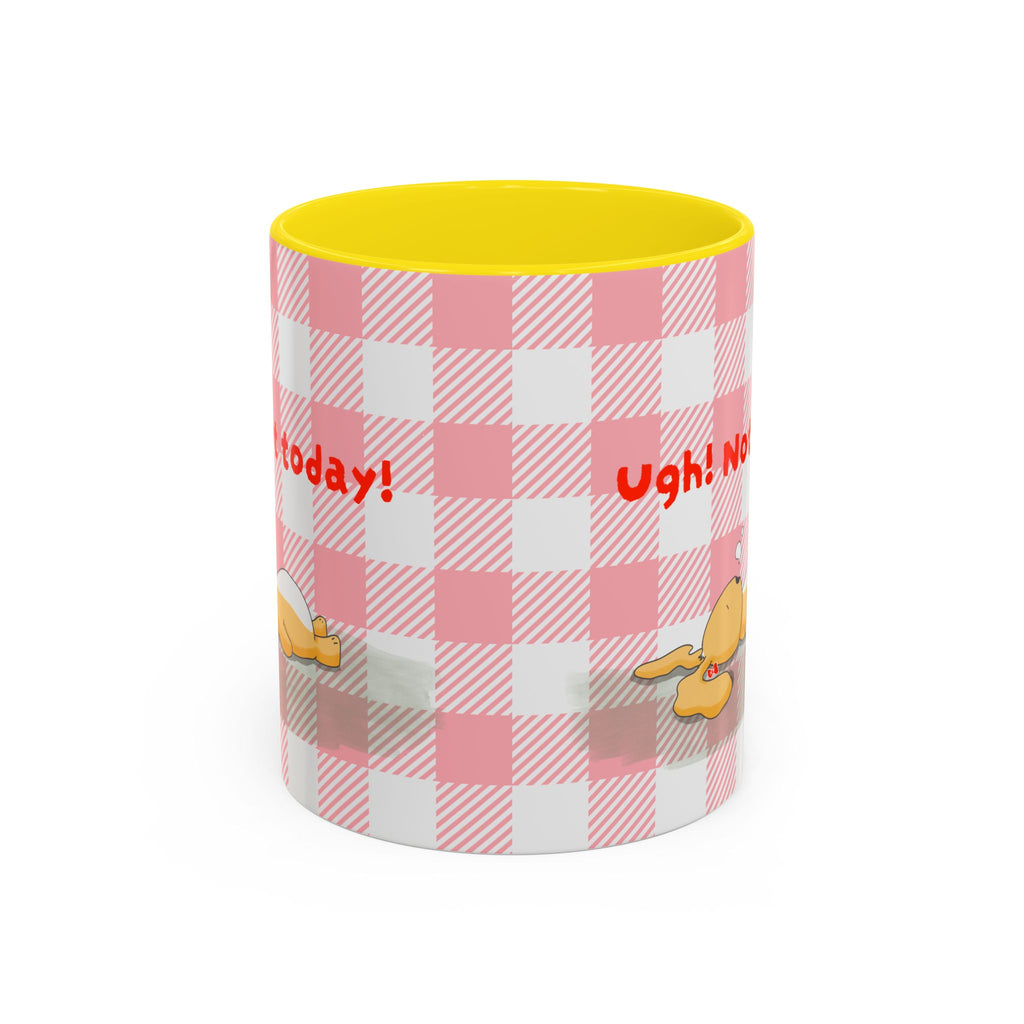 Coffee Mug — "Ugh! Not Today" Cute Lazy Bonnie Pink Check Plaid Accent Mug (11/15oz)