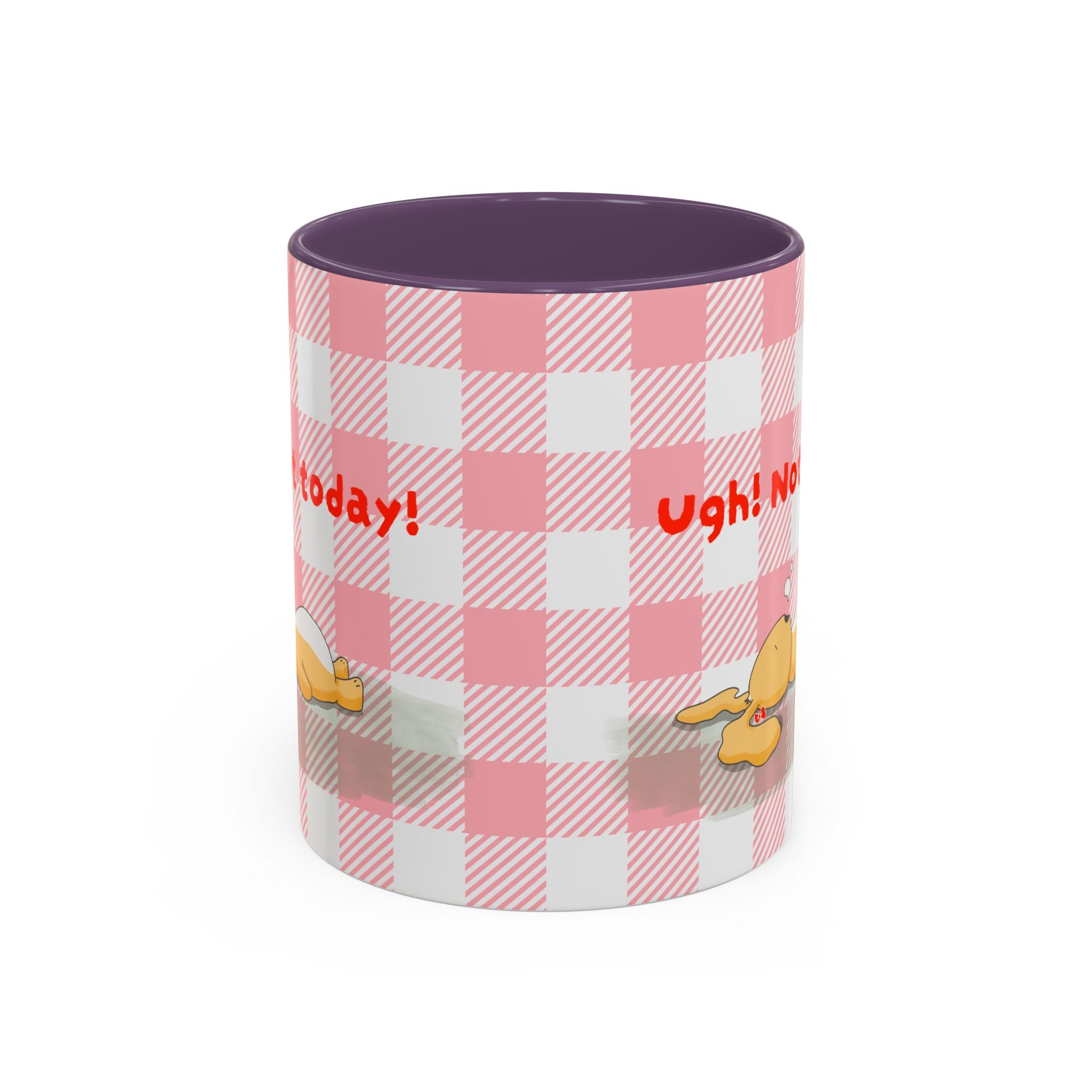 Coffee Mug — "Ugh! Not Today" Cute Lazy Bonnie Pink Check Plaid Accent Mug (11/15oz)