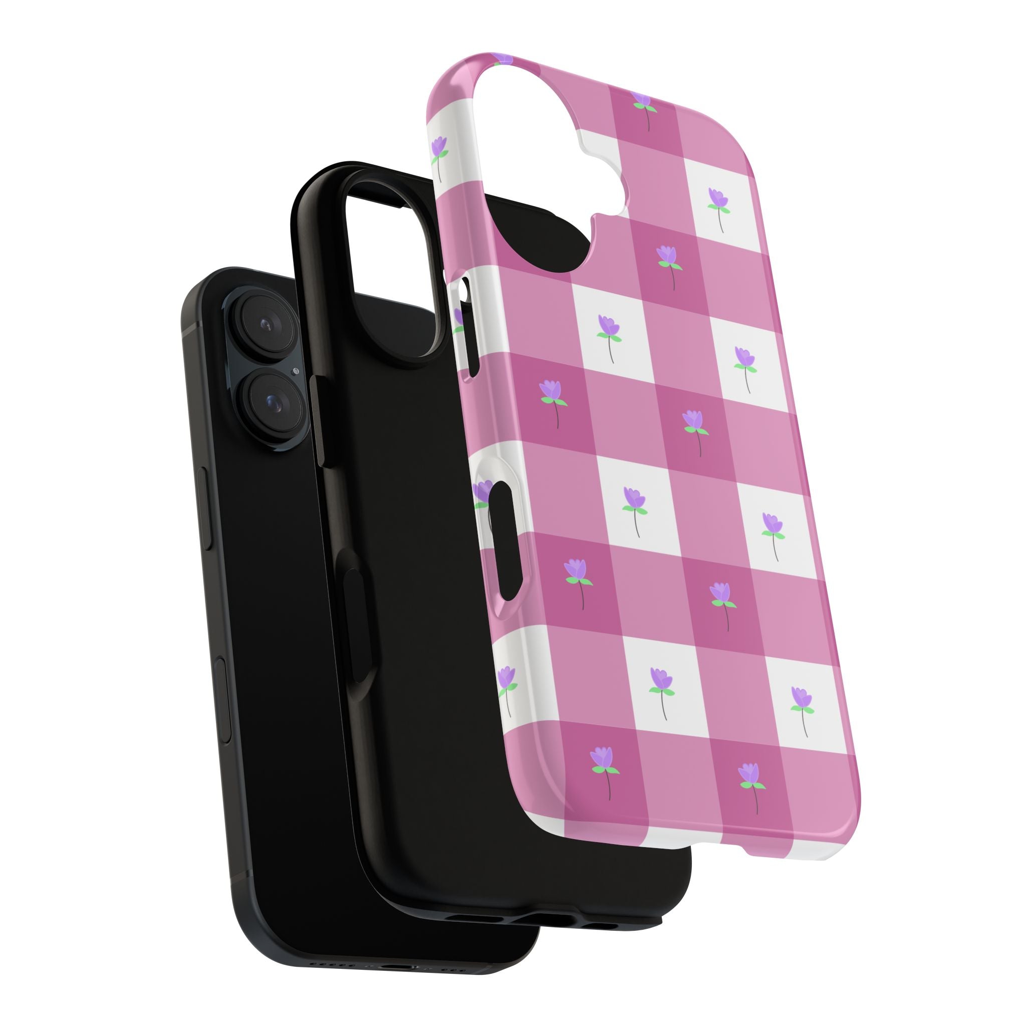 Pink Gingham tulip Tough Phone Case — Cute Tulip Checkered Protective Cover