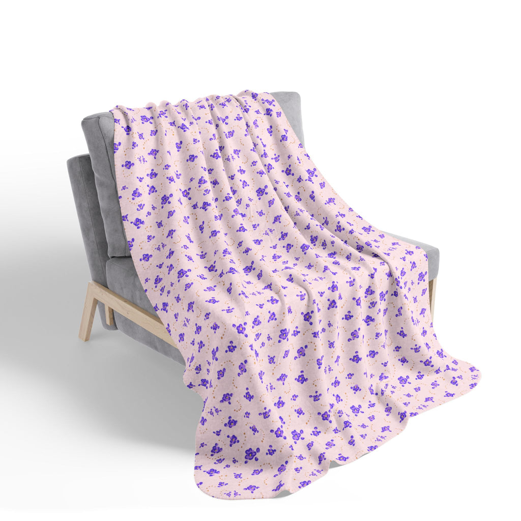 Purple Mini Floral Pattern Fleece Sherpa Blanket | Lavender Ditsy Print