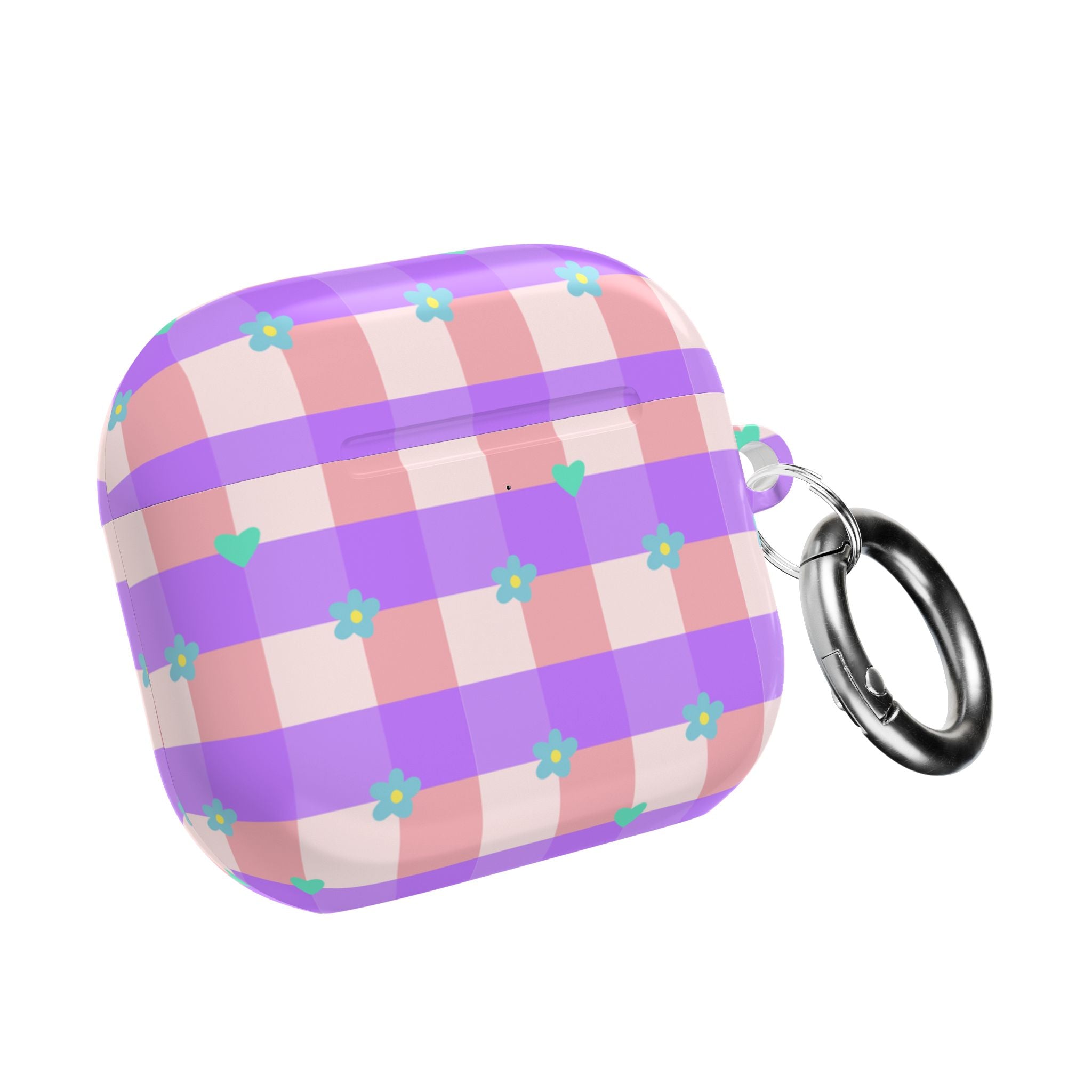 Pastel Gingham Floral AirPod Case — Purple & Pink Plaid with Tiny Flowers