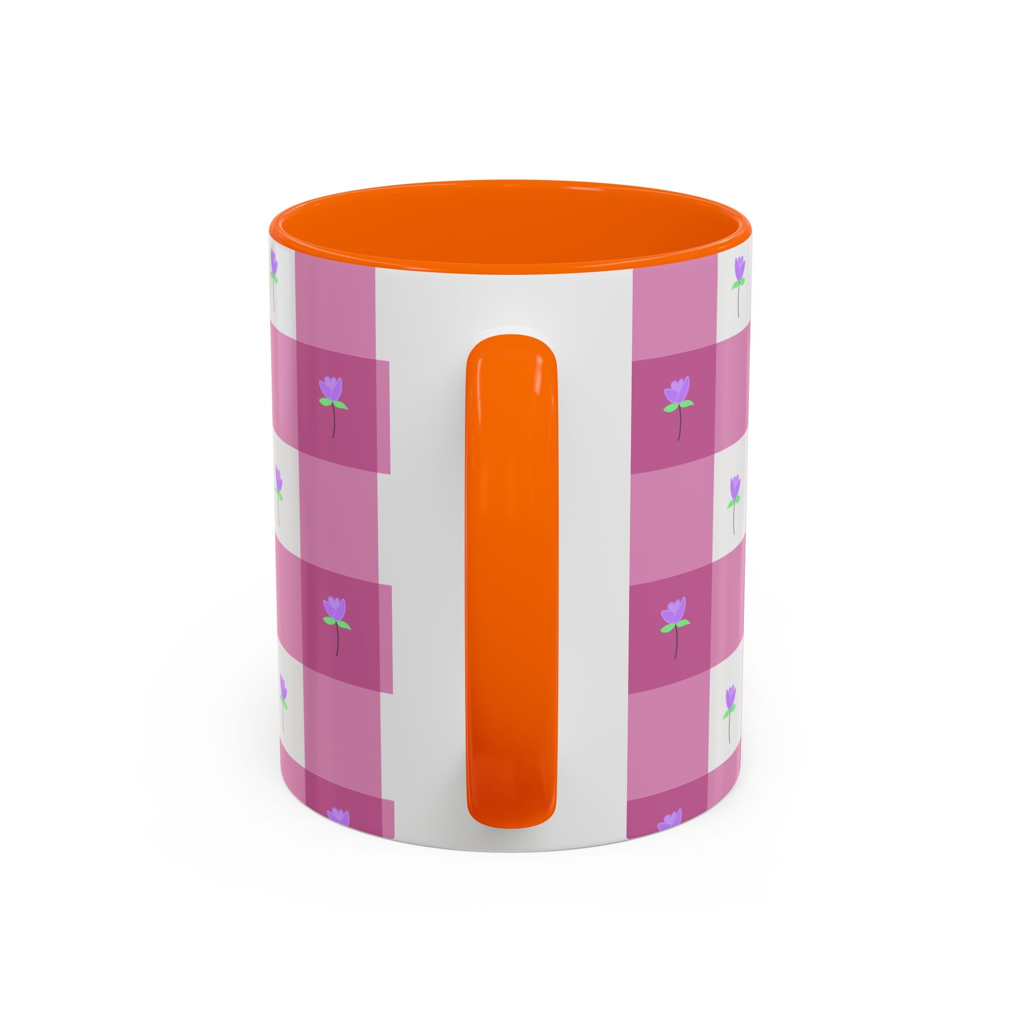 Pink Gingham Tulip Heart Floral Accent Coffee Mug – Cute Purple Rose Pattern (11/15 oz)