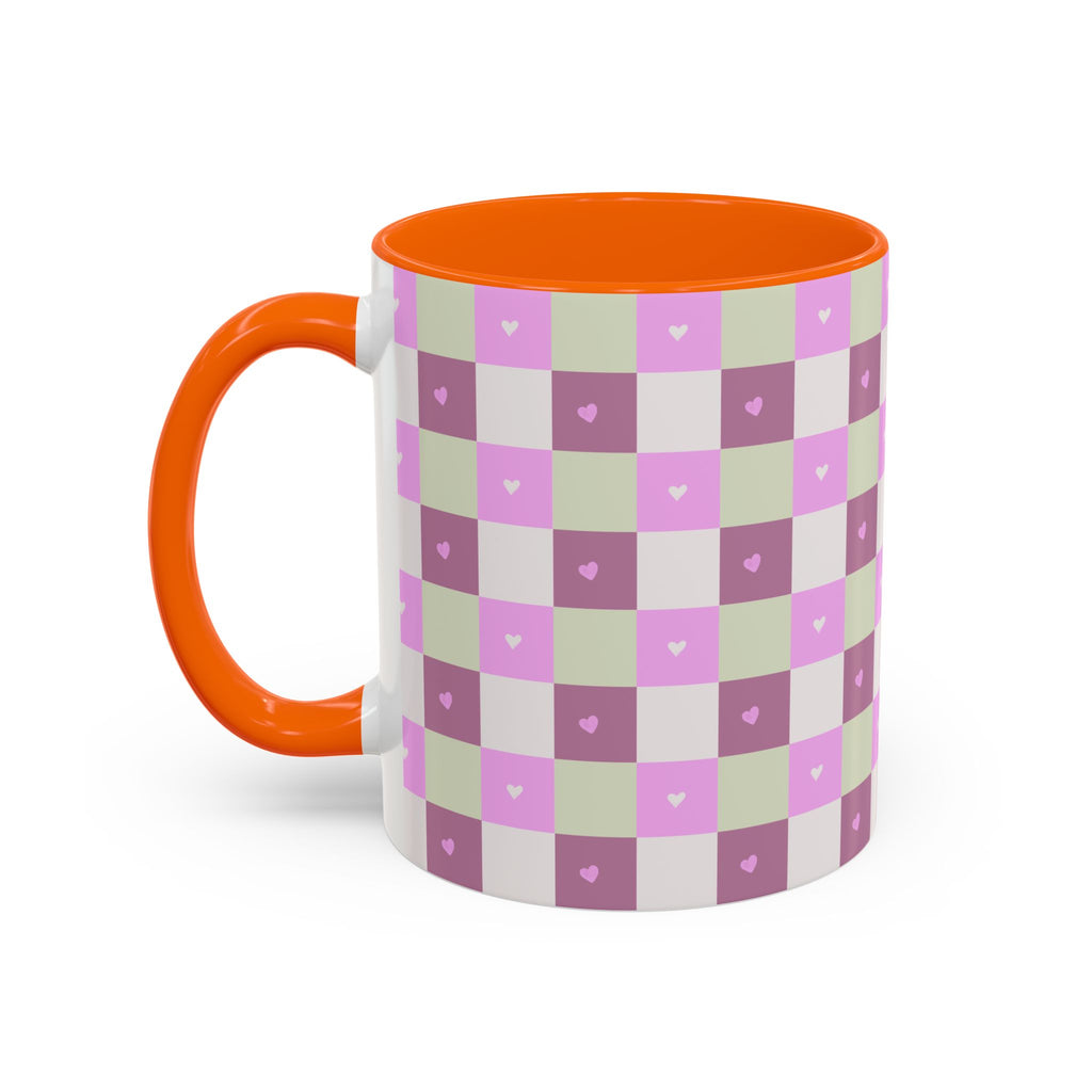 Purple Heart Gingham Coffee Mug — Pink & Lavender Ceramic