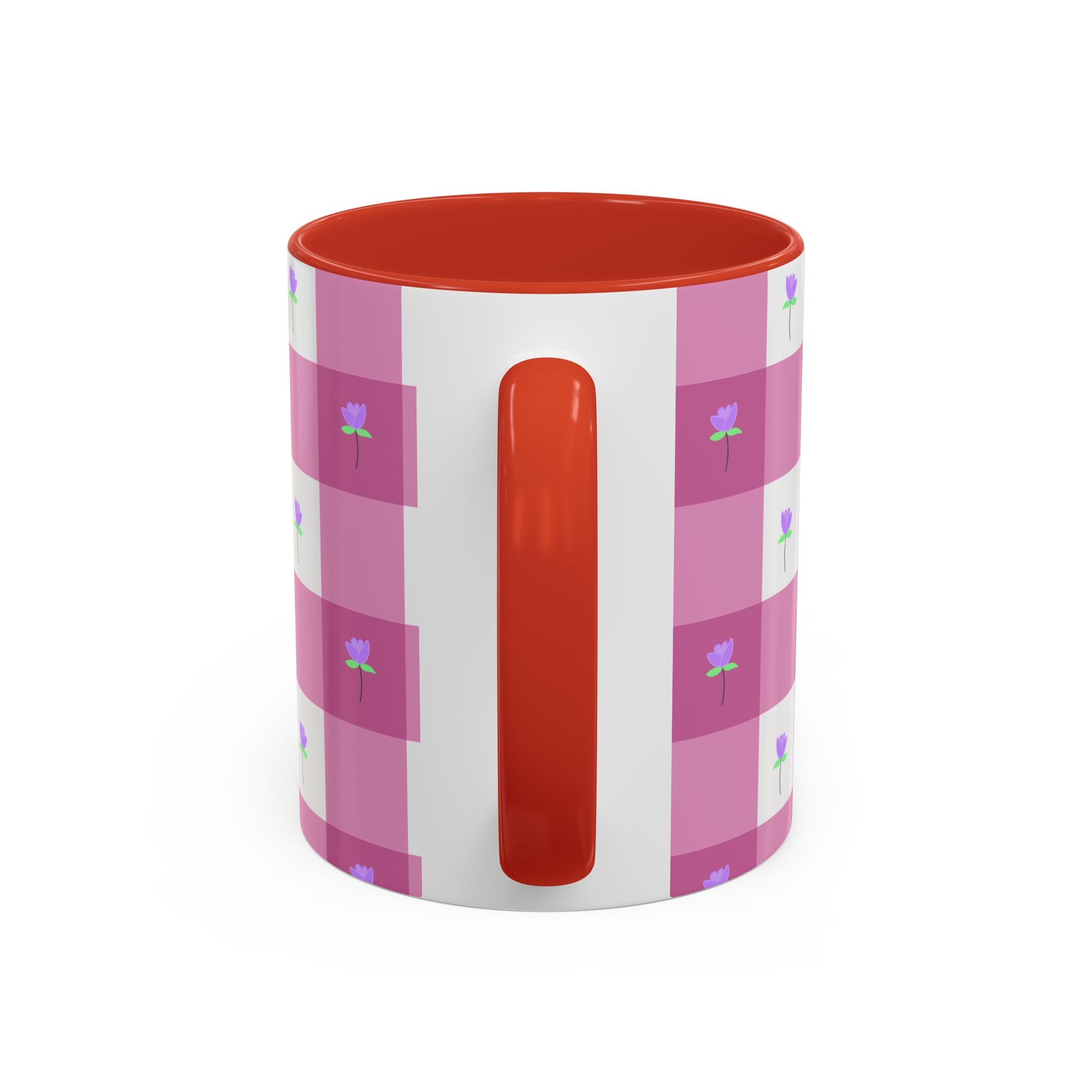 Pink Gingham Tulip Heart Floral Accent Coffee Mug – Cute Purple Rose Pattern (11/15 oz)