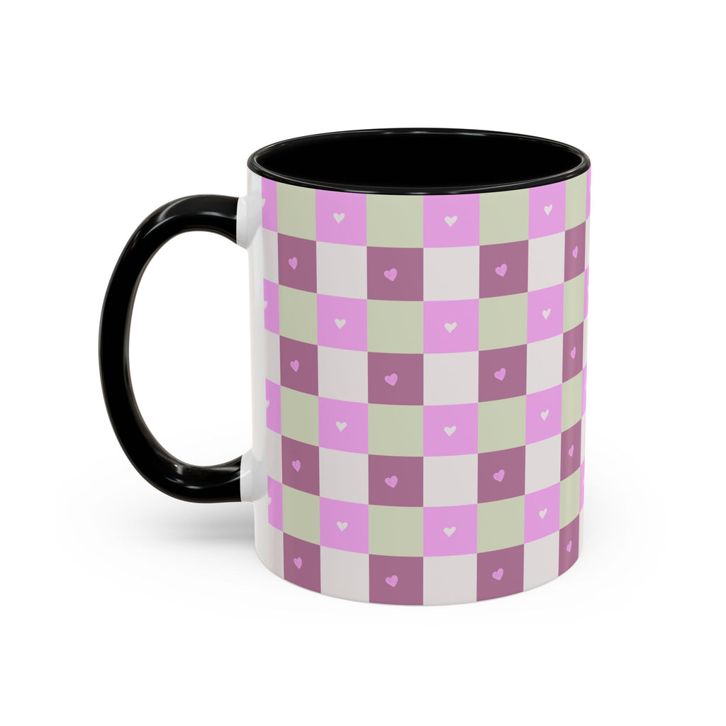 Purple Heart Gingham Coffee Mug — Pink & Lavender Ceramic