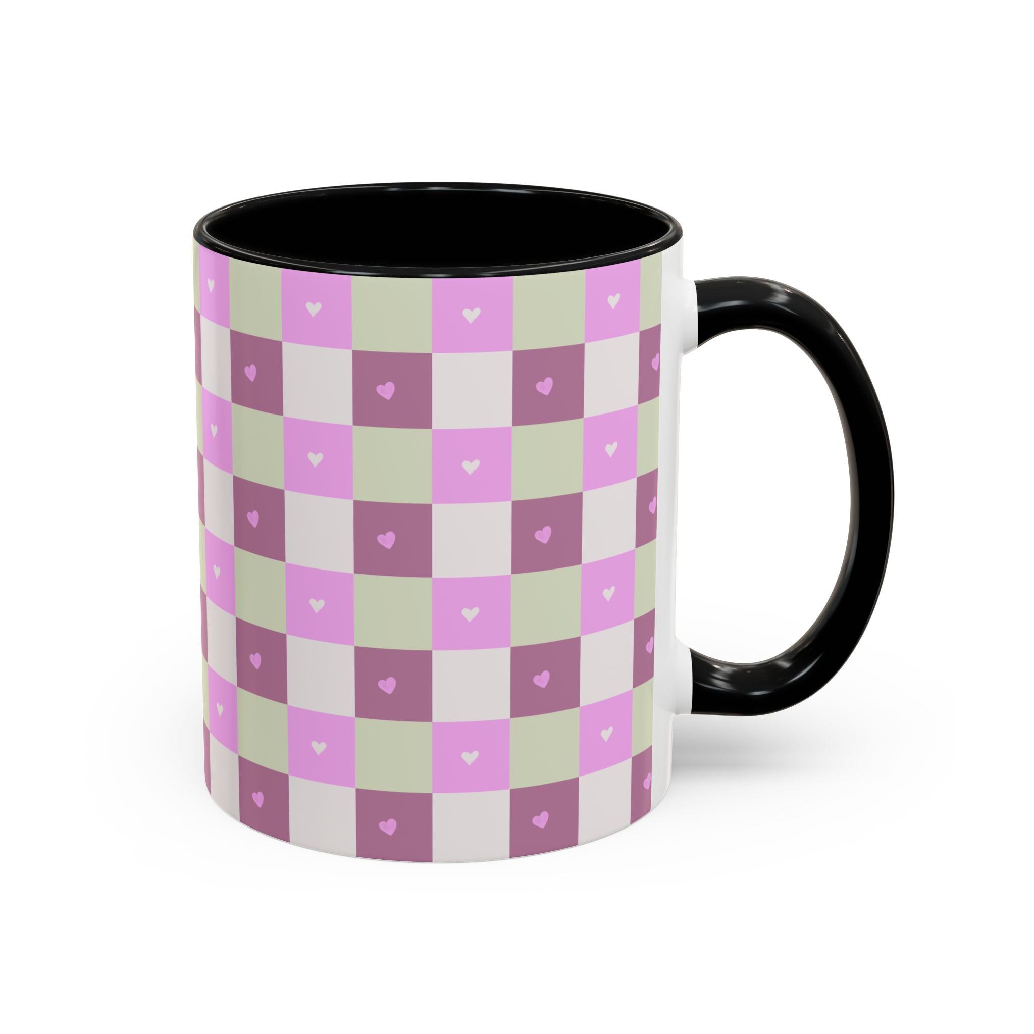 Purple Heart Gingham Coffee Mug — Pink & Lavender Ceramic